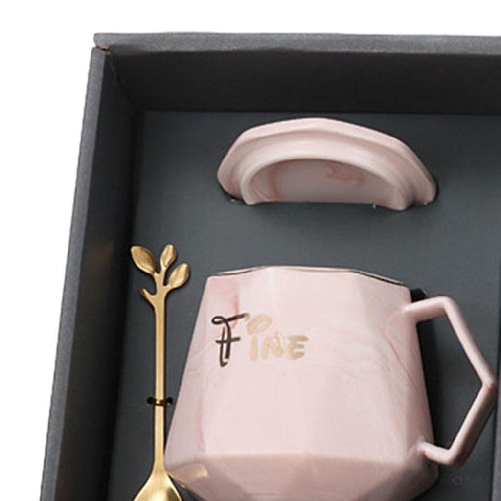 Ceramic Mug Smooth Frosted Tea Milk Mug Cup with Spoon and Lid for Children Pink