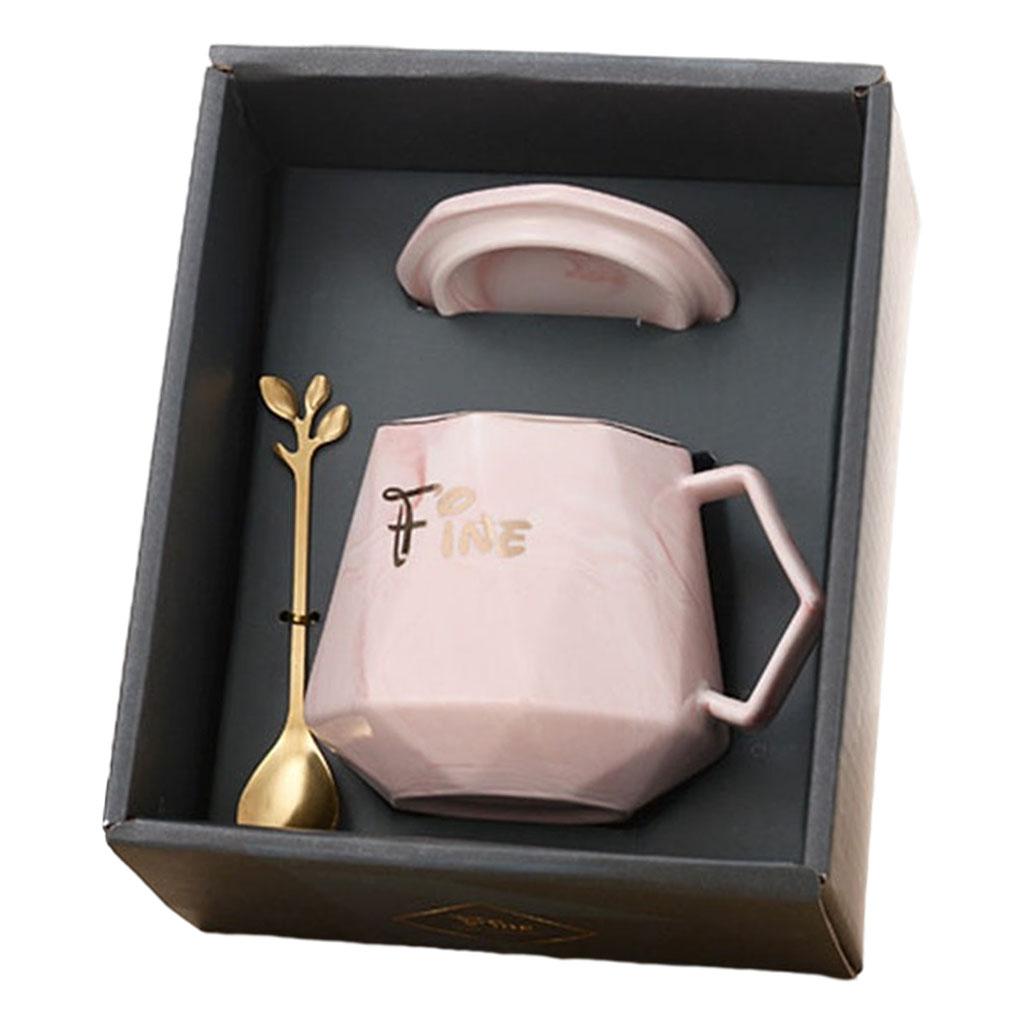 Ceramic Mug Smooth Frosted Tea Milk Mug Cup with Spoon and Lid for Children Pink