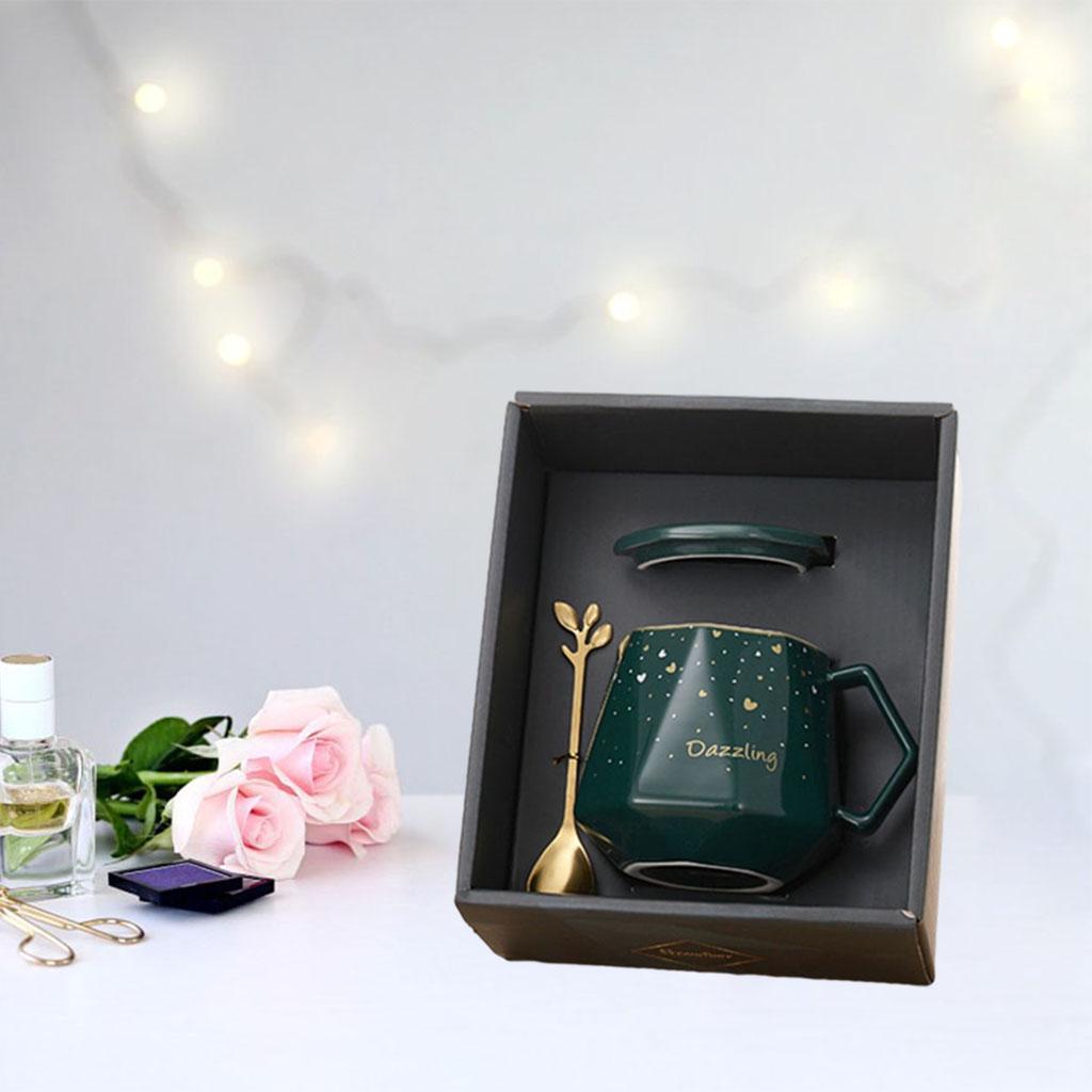 Ceramic Mug Smooth Frosted Tea Milk Mug Cup with Spoon and Lid for Children Green