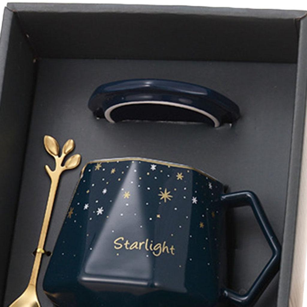 Ceramic Mug Smooth Frosted Tea Milk Mug Cup with Spoon and Lid for Children Blue