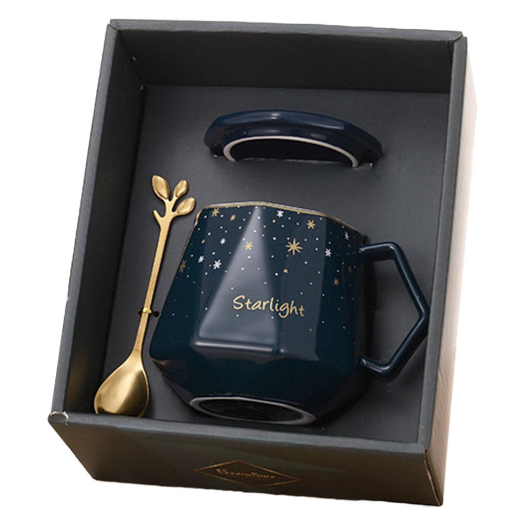 Ceramic Mug Smooth Frosted Tea Milk Mug Cup with Spoon and Lid for Children Blue