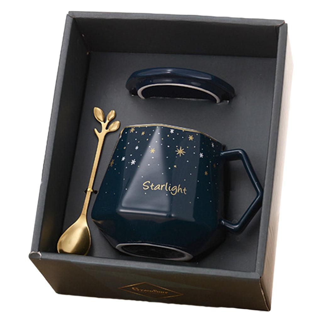 Ceramic Mug Smooth Frosted Tea Milk Mug Cup with Spoon and Lid for Children Blue