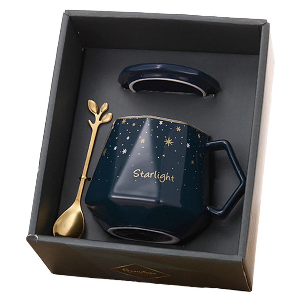Ceramic Mug Smooth Frosted Tea Milk Mug Cup with Spoon and Lid for Children Blue