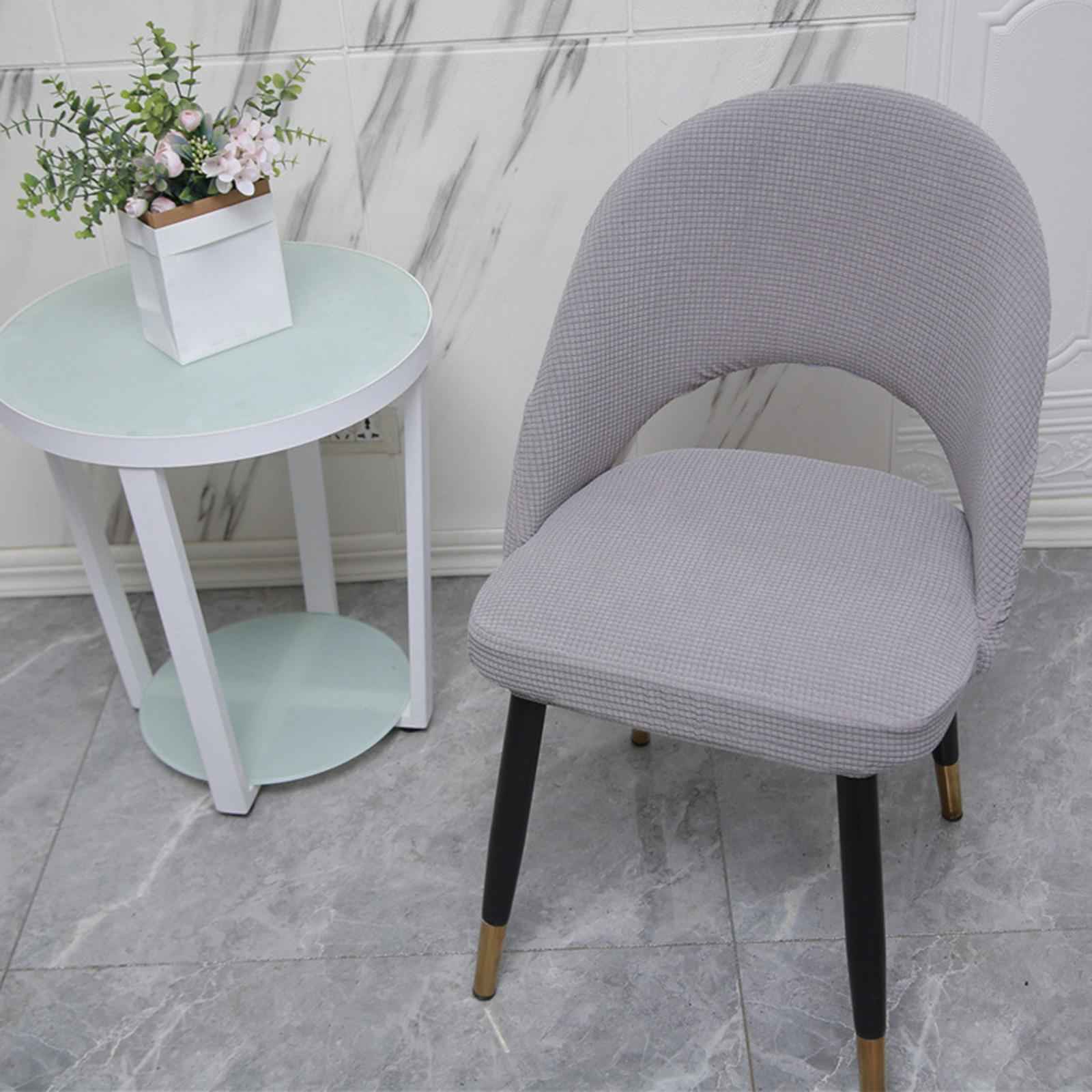 Soft Short Back Curved Chair Cover Polyester Dining Room Arc Slipcover light gray