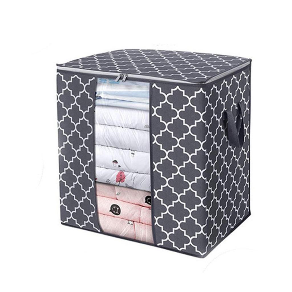 Clothes Storage Bag Quilt Bedding Zipper Organizer Gray 52x37x52cm A