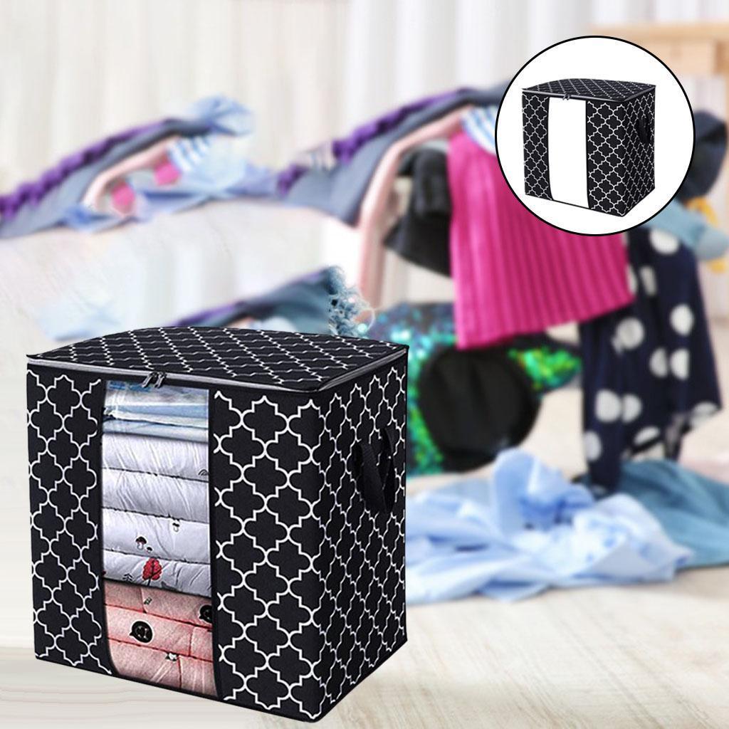Clothes Storage Bag Quilt Bedding Zipper Organizer Black 52x37x52cm A