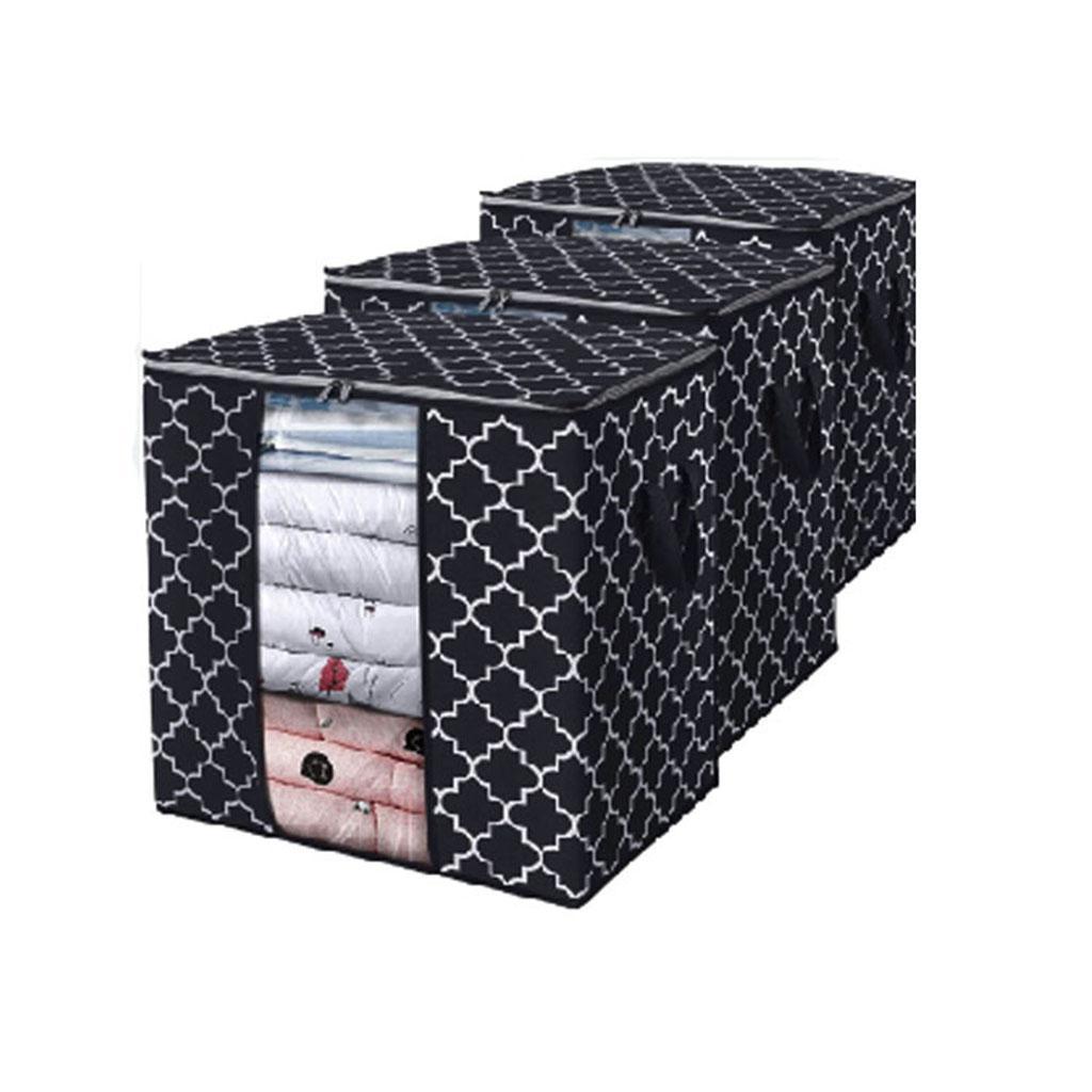 Clothes Storage Bag Quilt Bedding Zipper Organizer Black 52x37x52cm A