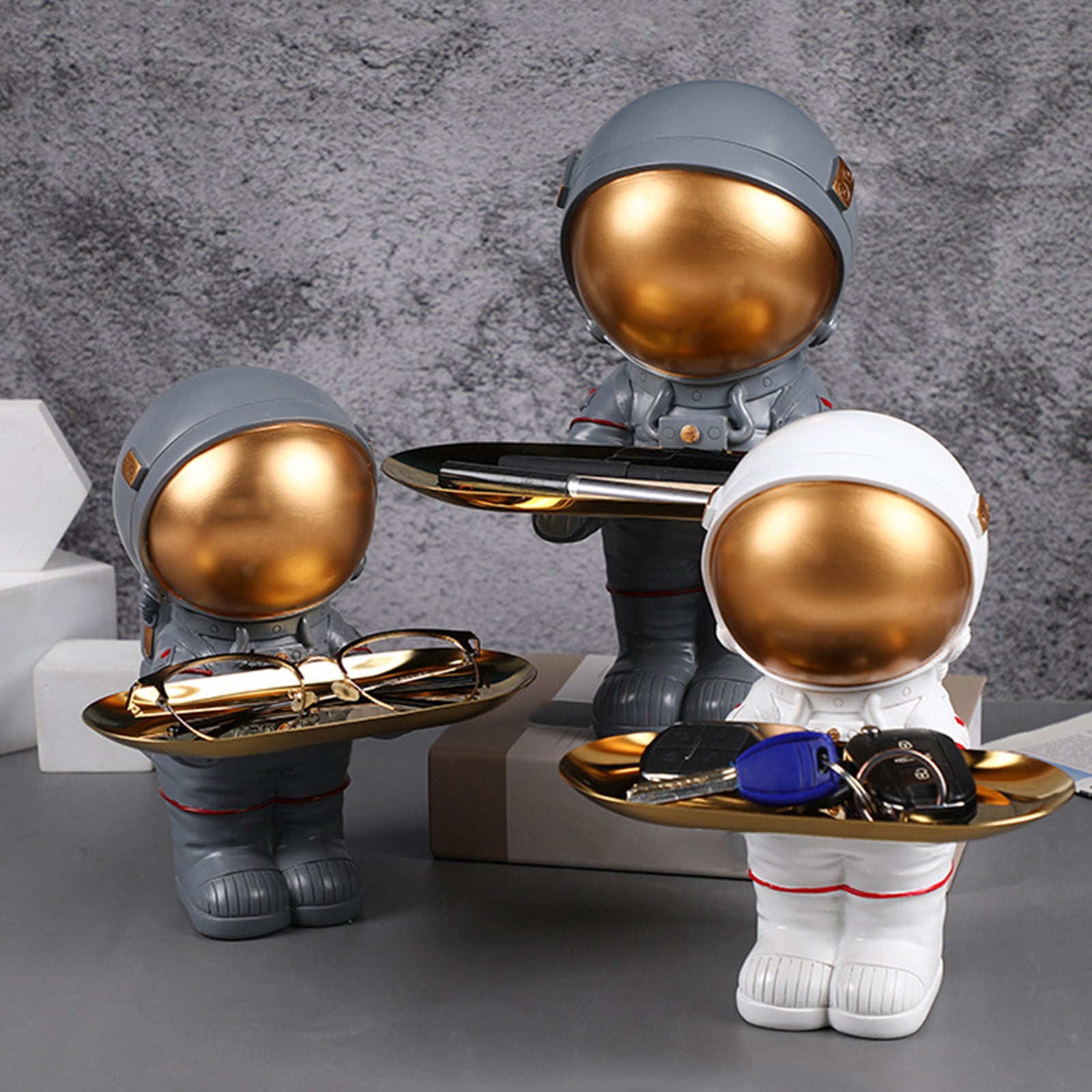 Astronaut FIGURINE TRAY SCULPTURE Desk Storage STATUE Room Decoration GIFT White Small