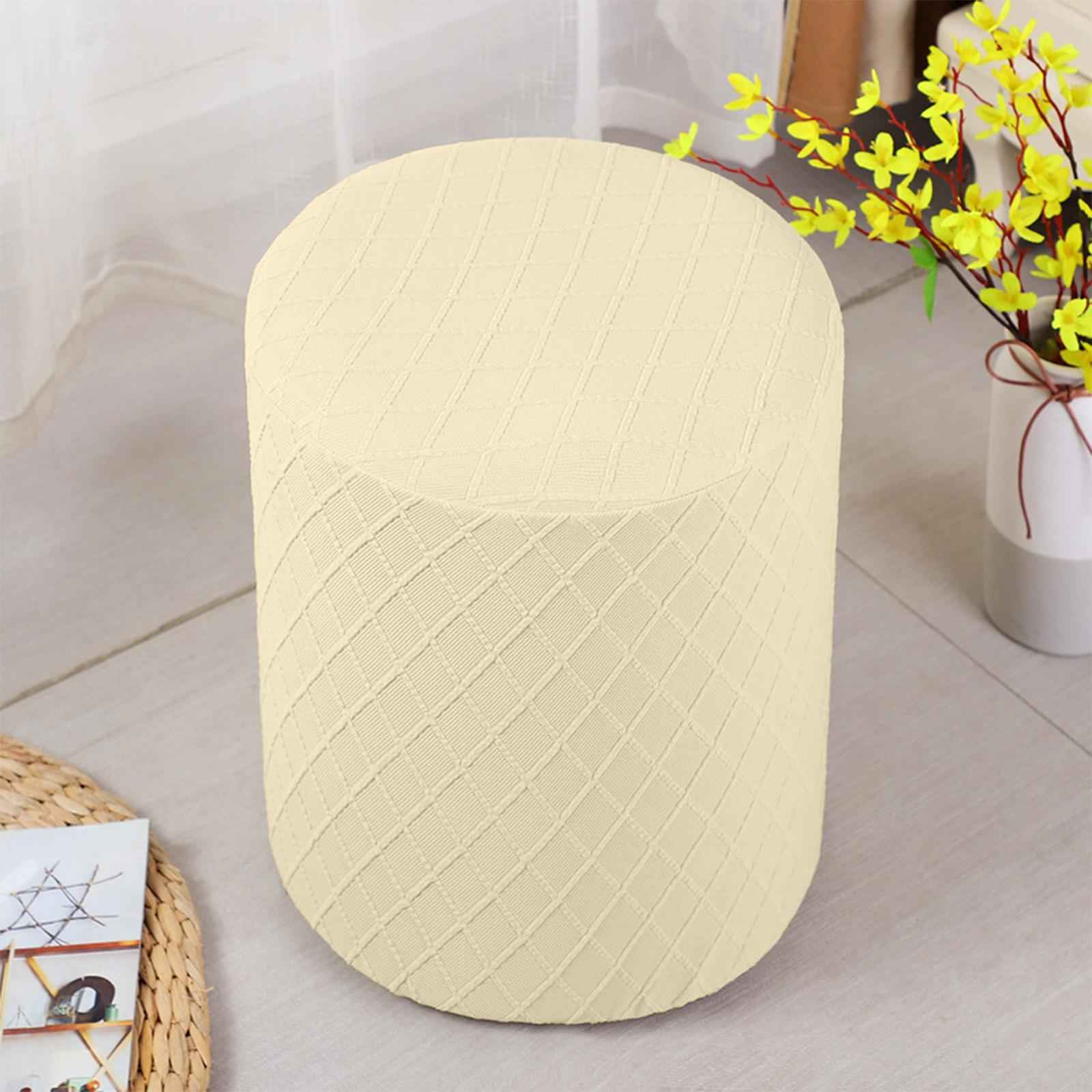 Round Stretch Ottoman Slipcovers Footrest Sofa Cover Foot Stool Covers Cream Yellow
