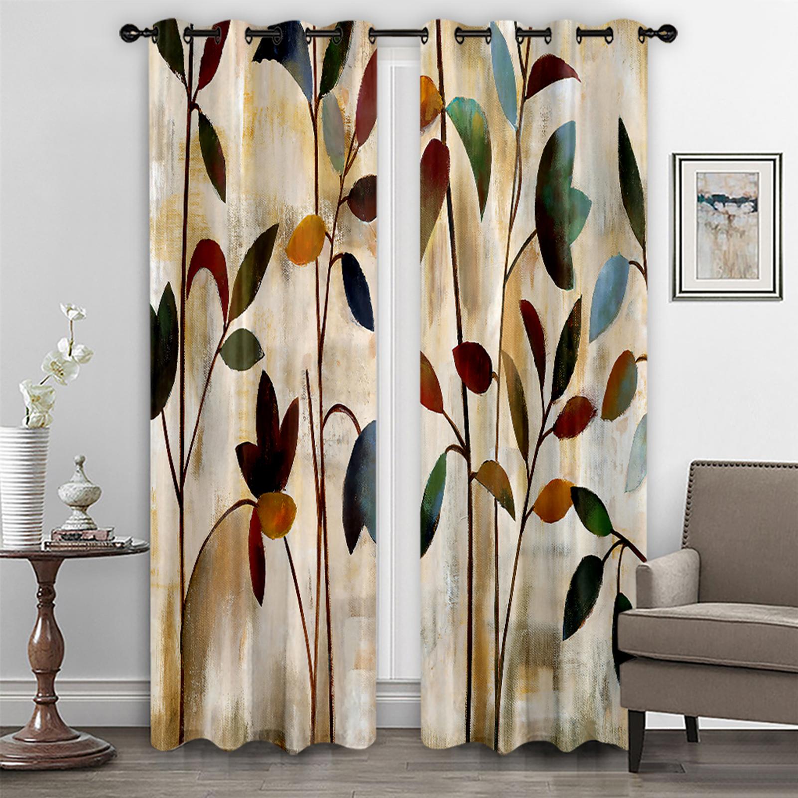 2 Pieces 3D Digital Printing Curtains High Shading for Dining Room Study leaf A