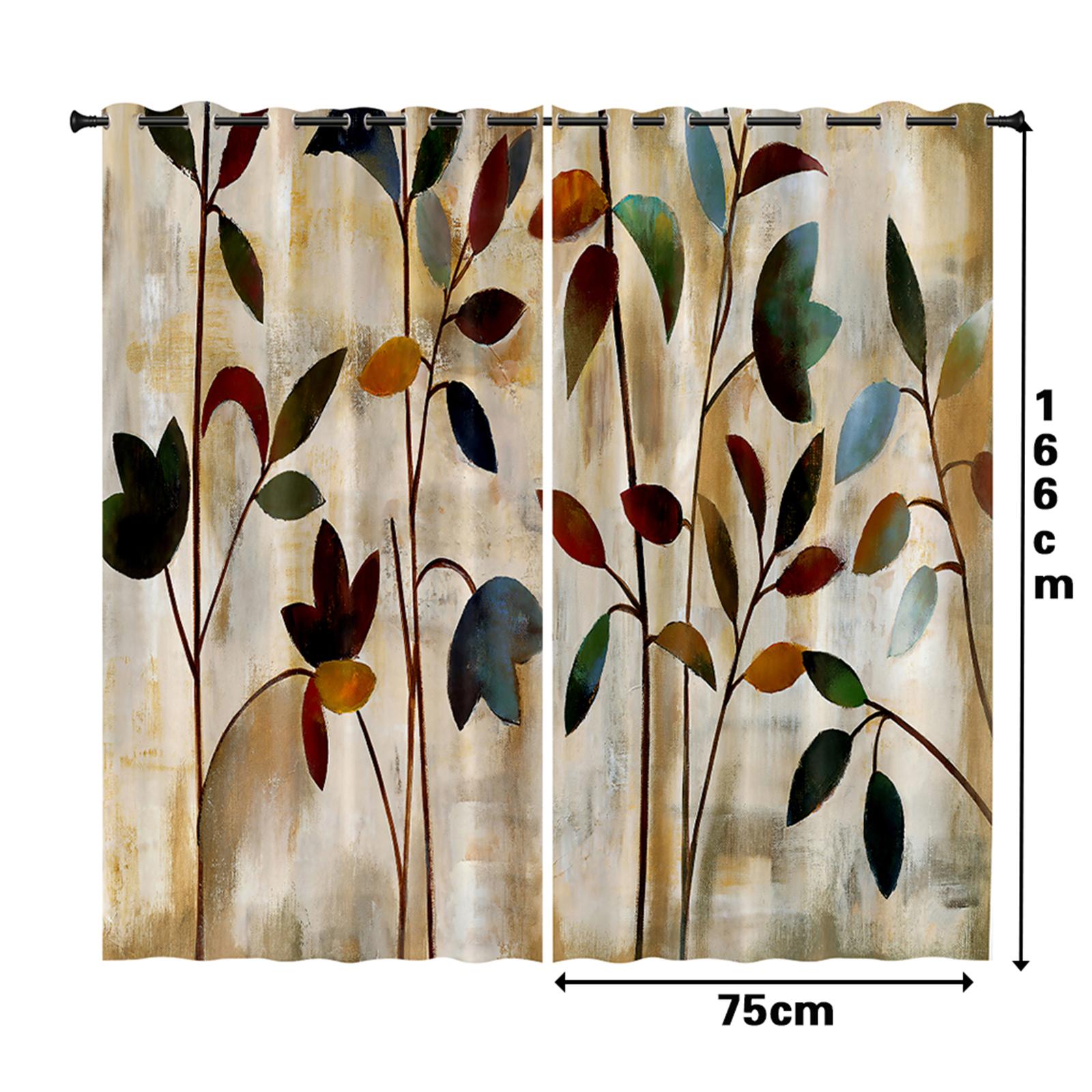 2 Pieces 3D Digital Printing Curtains High Shading for Dining Room Study leaf A