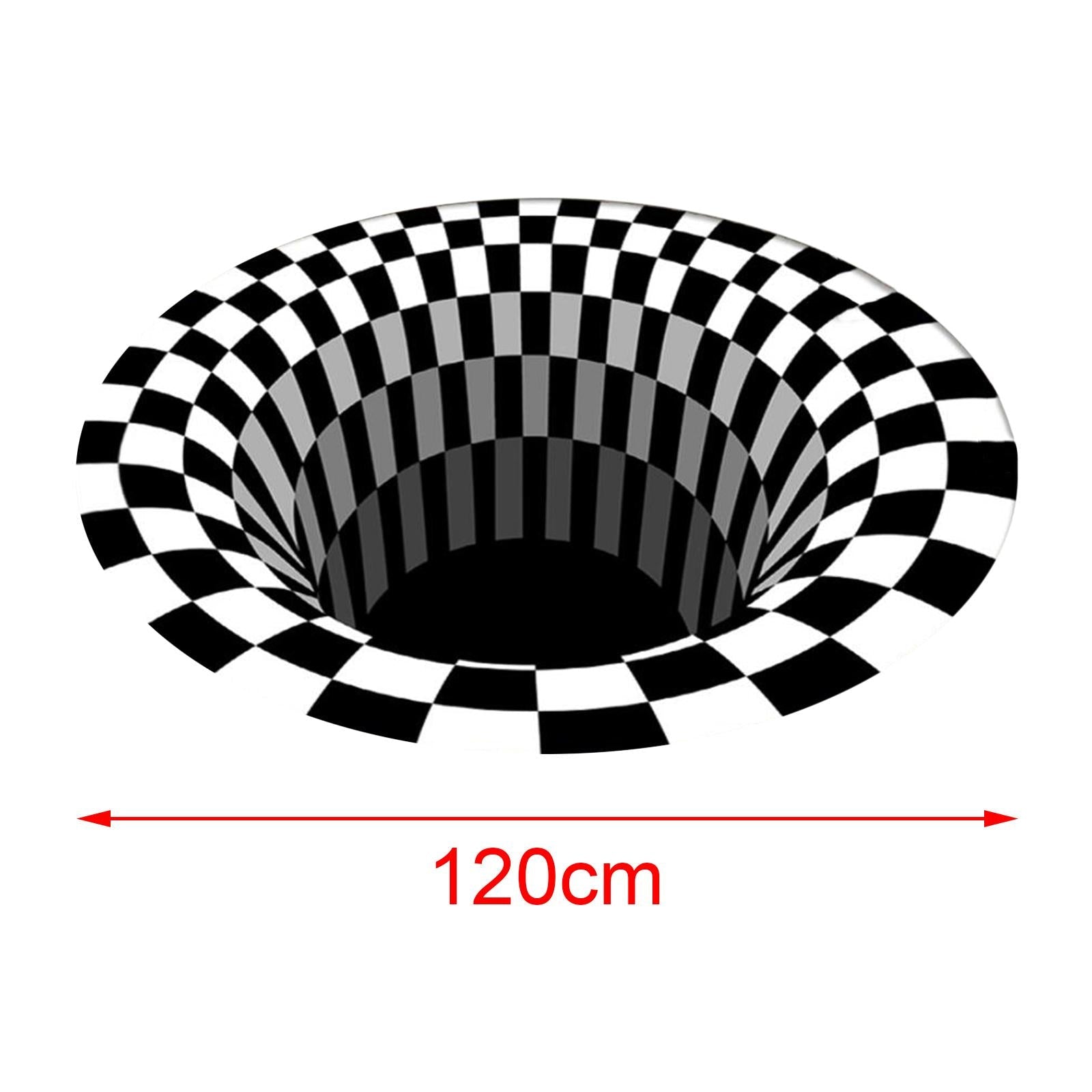 120x120cm 3D Vortex Illusion Rug Black White Plaid Visual Optical Non Slip