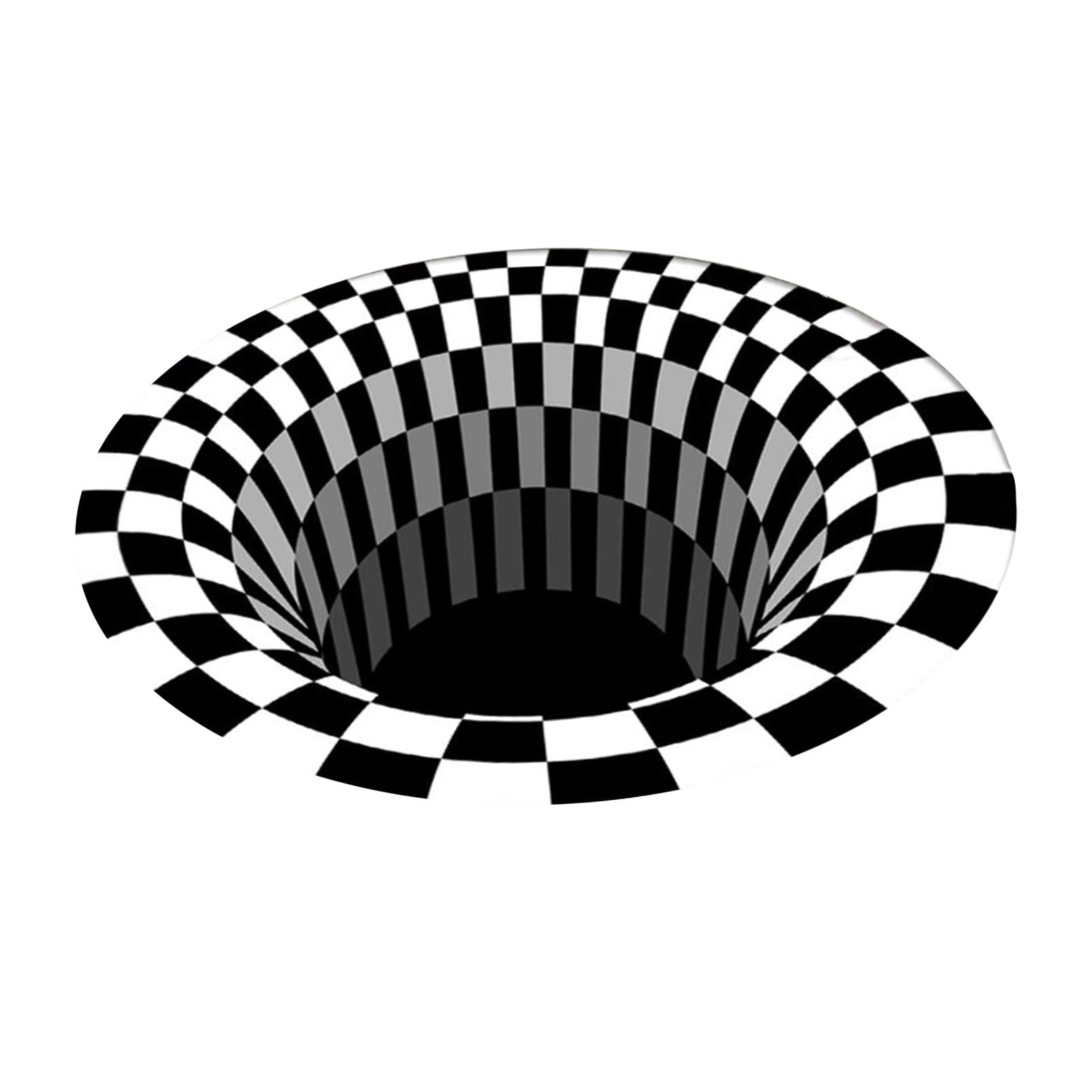 120x120cm 3D Vortex Illusion Rug Black White Plaid Visual Optical Non Slip
