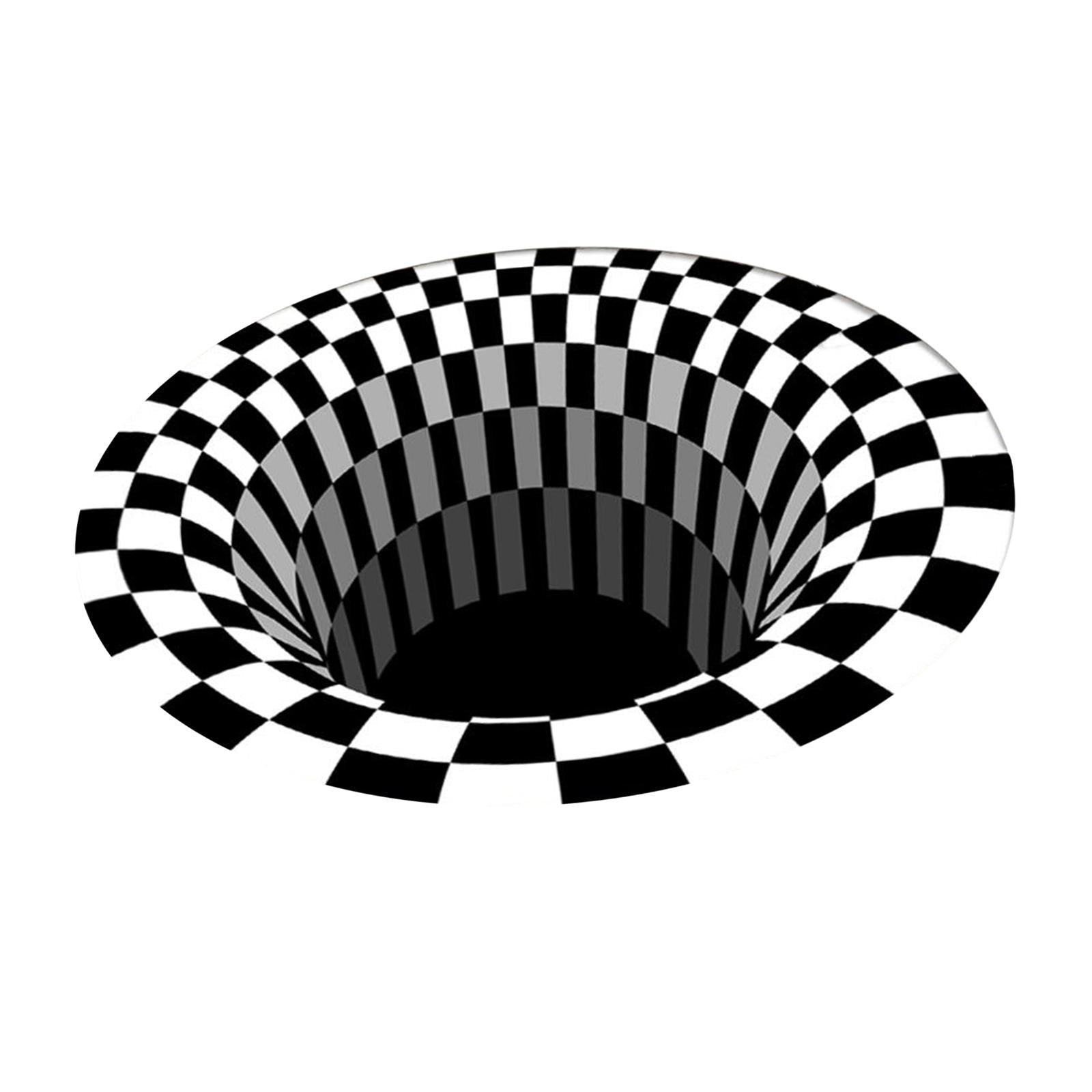 120x120cm 3D Vortex Illusion Rug Black White Plaid Visual Optical Non Slip