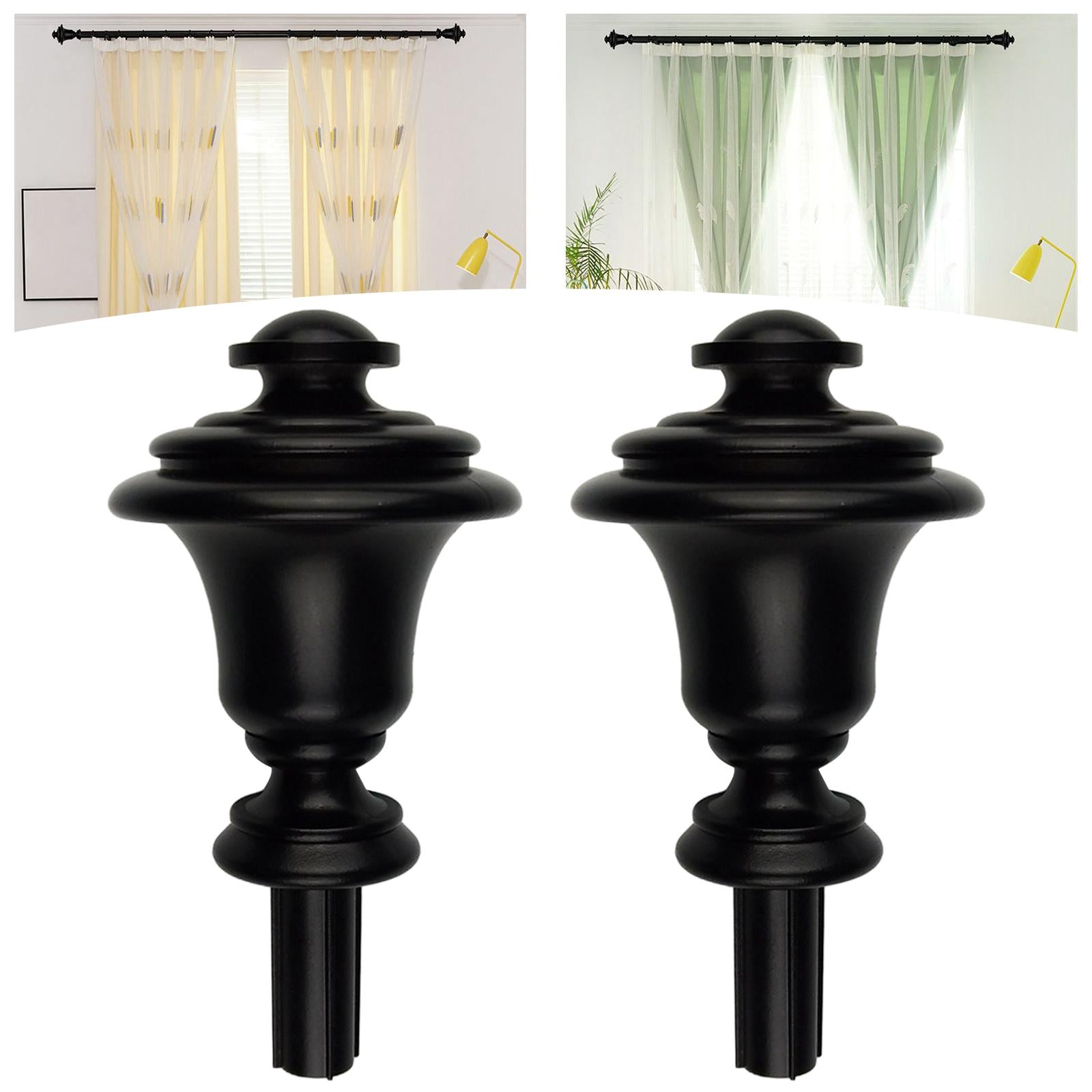 2 Pieces Curtain Rod Finials 3/4 inch Replacement for Room Living Room Black