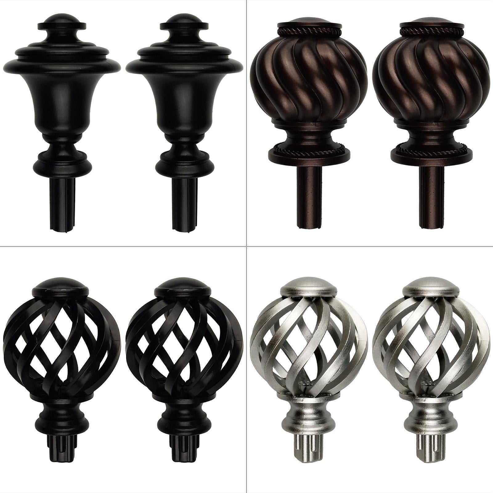 2 Pieces Curtain Rod Finials 3/4 inch Replacement for Room Living Room Black