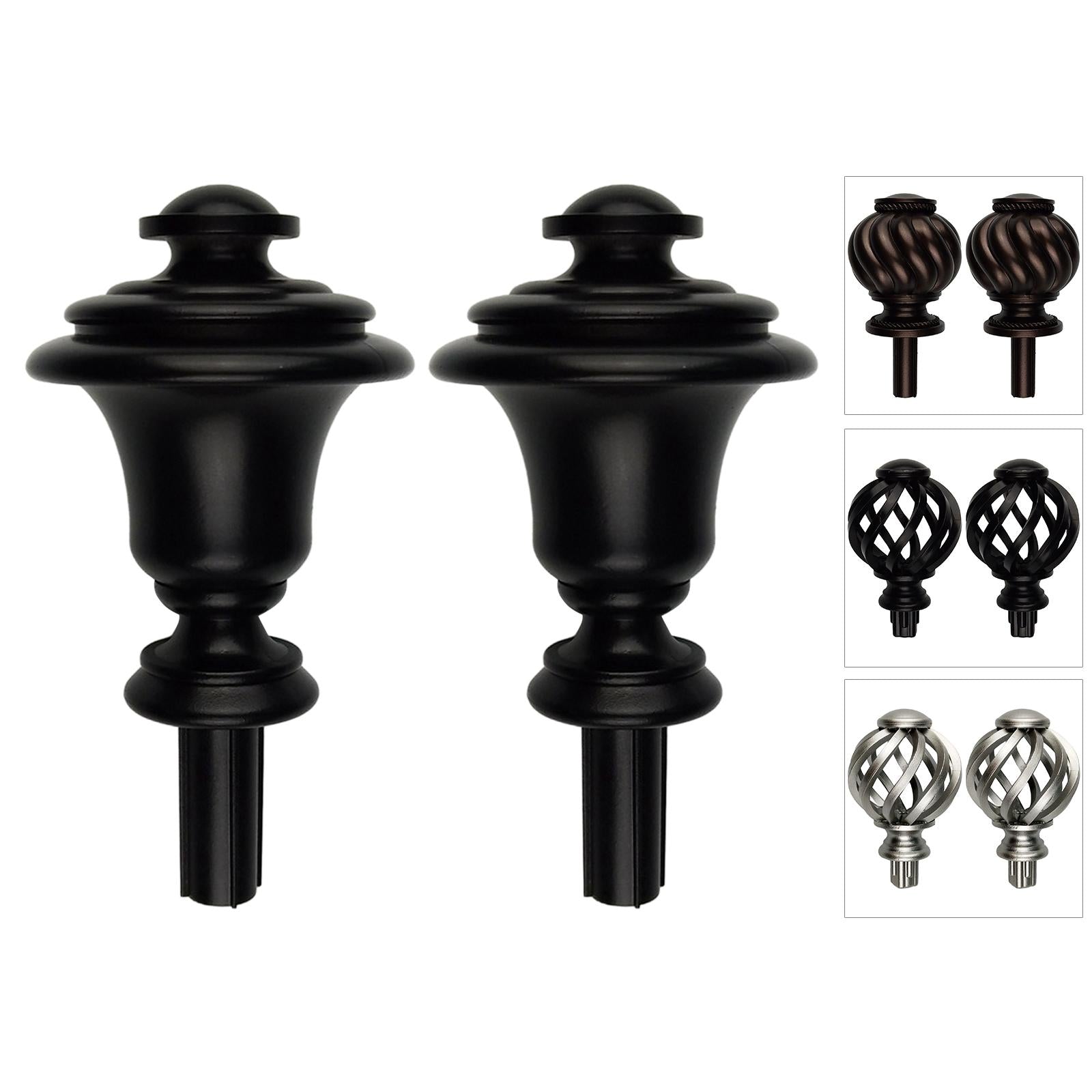 2 Pieces Curtain Rod Finials 3/4 inch Replacement for Room Living Room Black