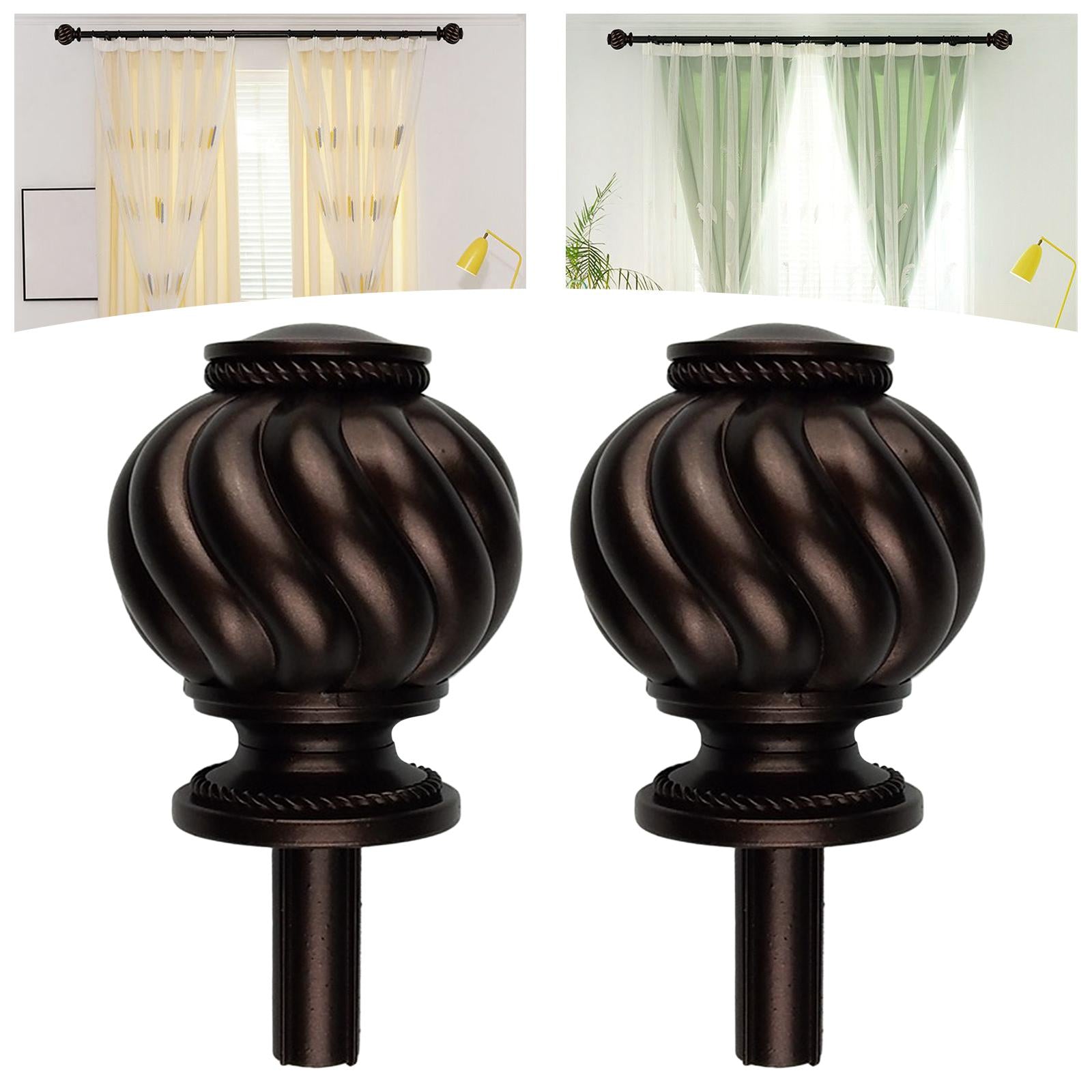 2 Pieces Curtain Rod Finials 3/4 inch Replacement for Room Living Room Dark Brown