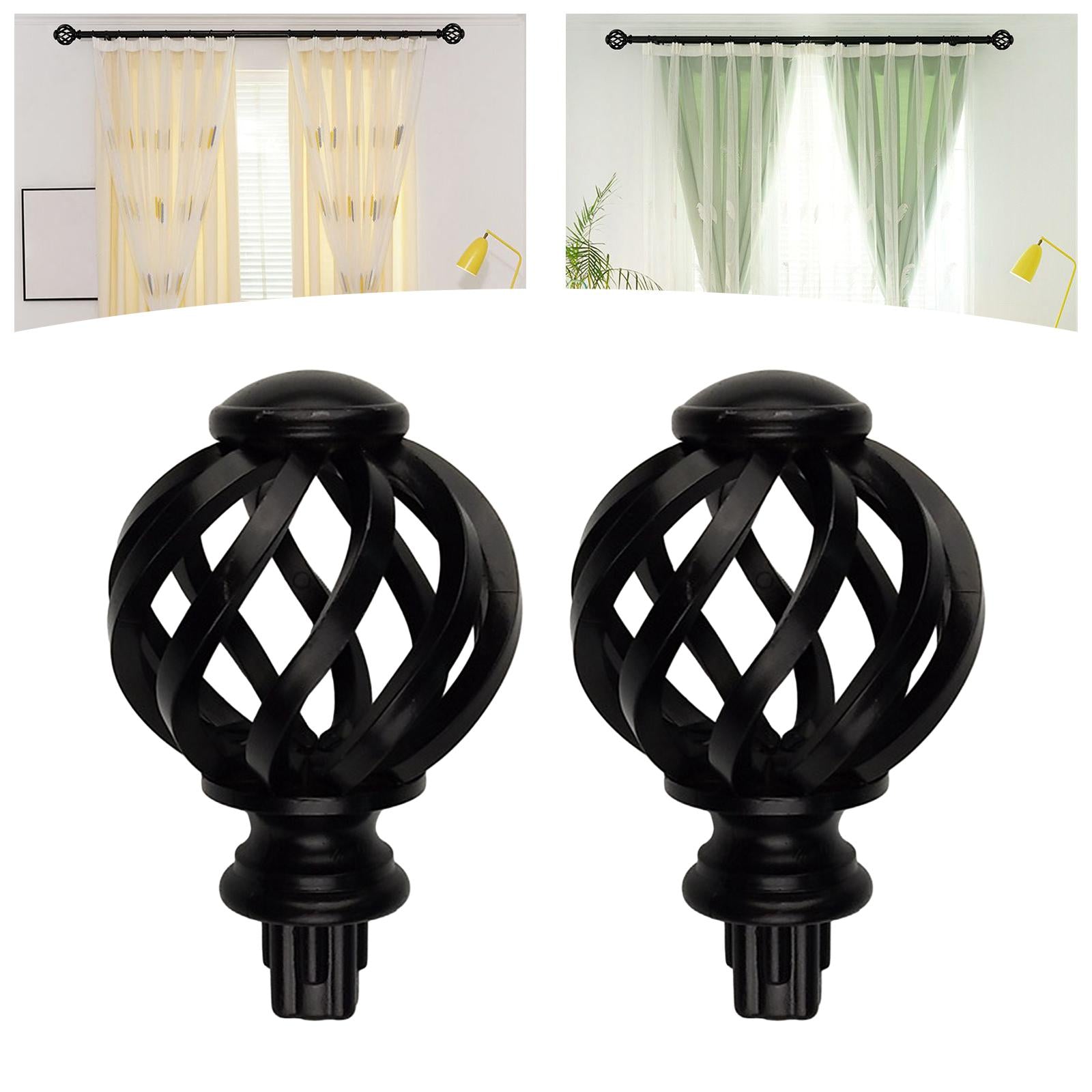 2 Pieces Curtain Rod Finials 3/4 inch Replacement for Room Living Room Black Hollow Out