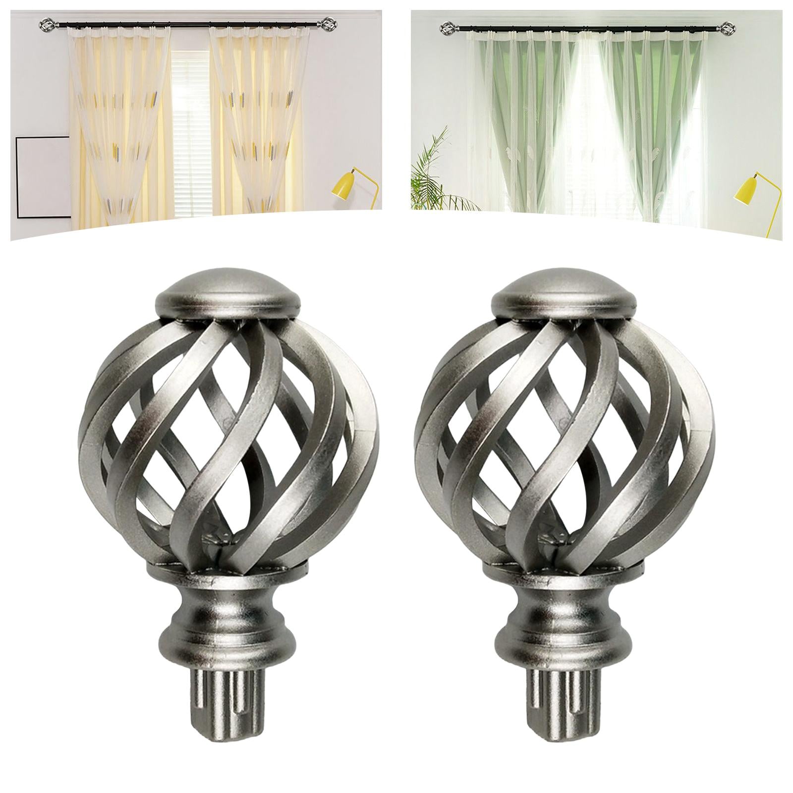 2 Pieces Curtain Rod Finials 3/4 inch Replacement for Room Living Room Silver Hollow Out