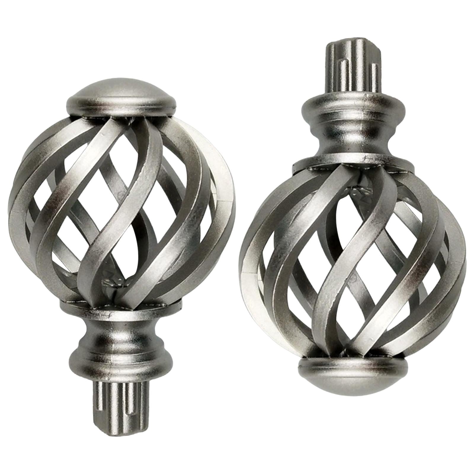 2 Pieces Curtain Rod Finials 3/4 inch Replacement for Room Living Room Silver Hollow Out