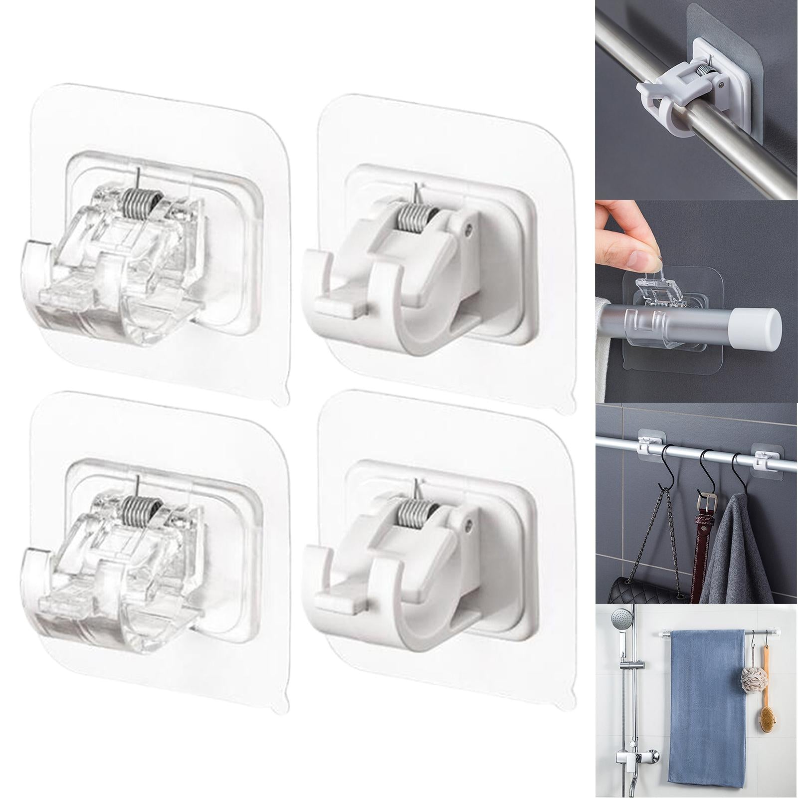 2 Pieces Self Adhesive Curtain Rod Bracket Plastic for Wall Kitchen Home Clear