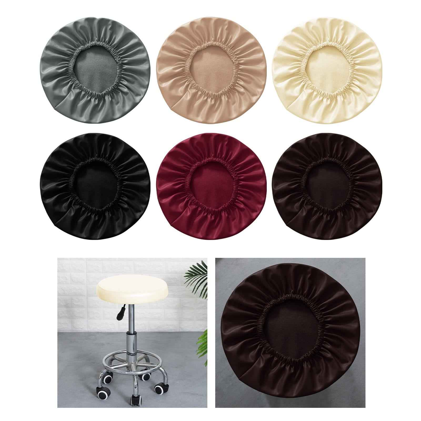 Round Stool Chair Cover PU Leather Waterproof Chair Protector Seat Cover Gray