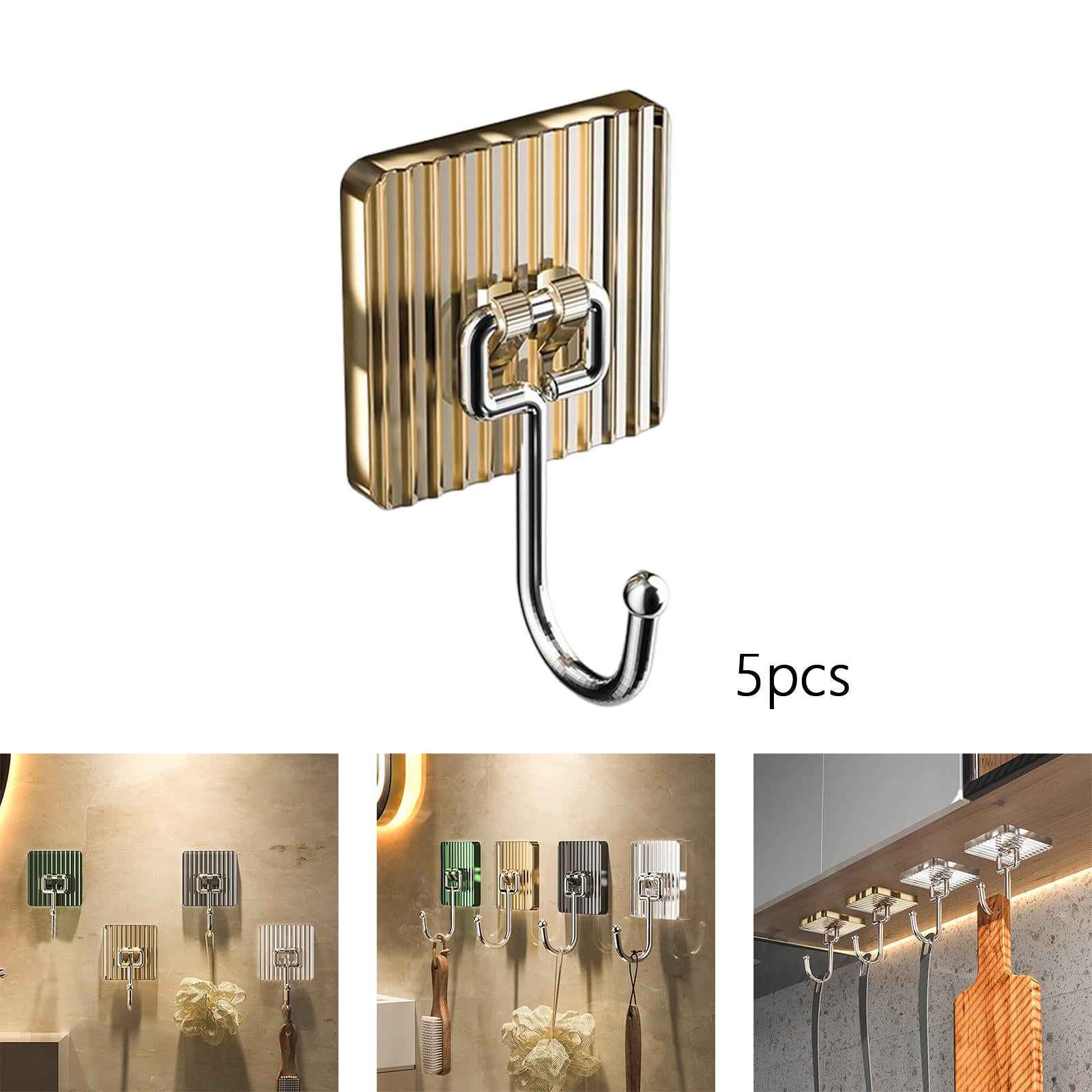 5Pcs Wall Hooks Home Towel Robe Hook Acrylic Hooks for Bathroom Kitchen Door Aureate