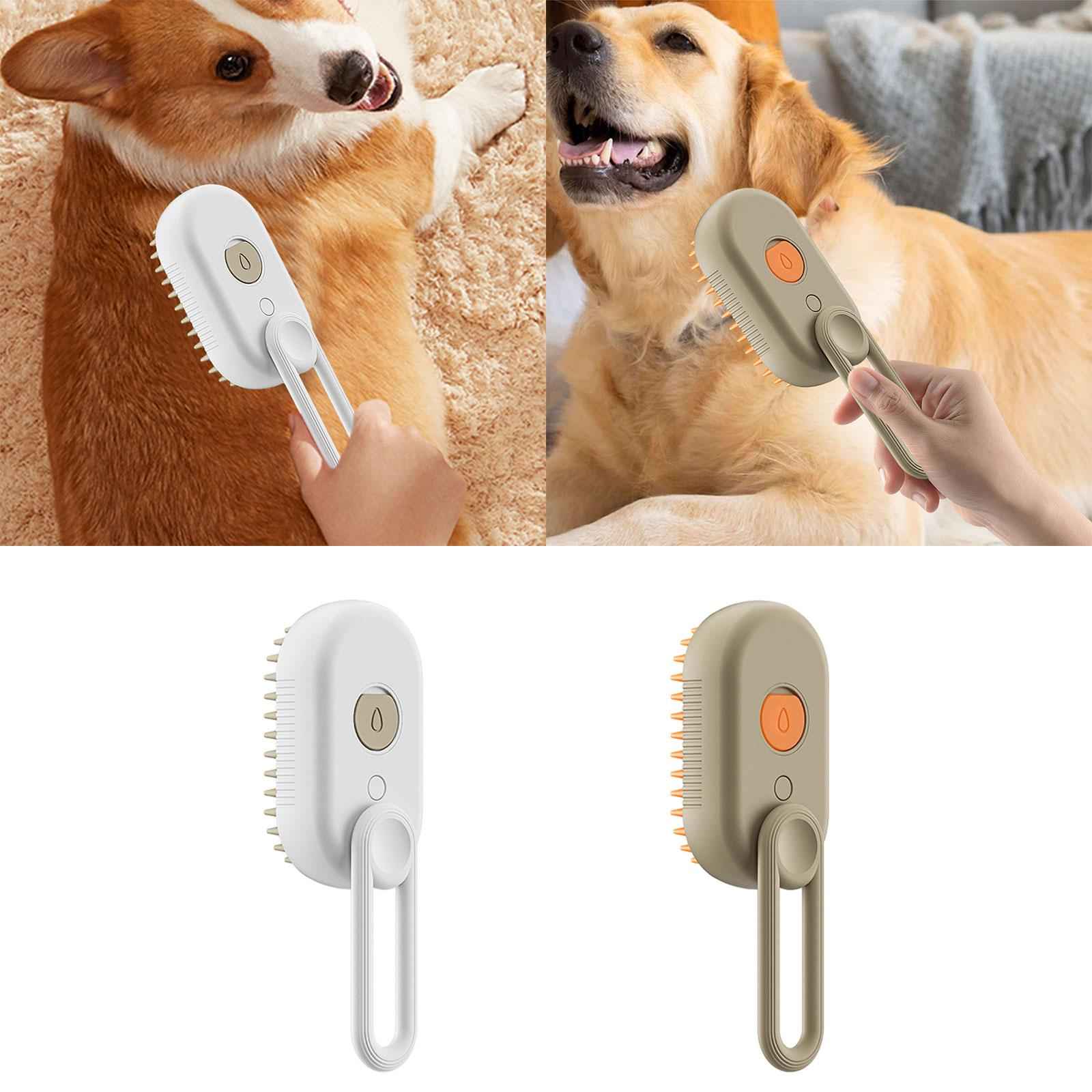 3 in1 Cat Dog Steamy Brush Handheld for Cats and Dogs Massage Pet Hair Brush White