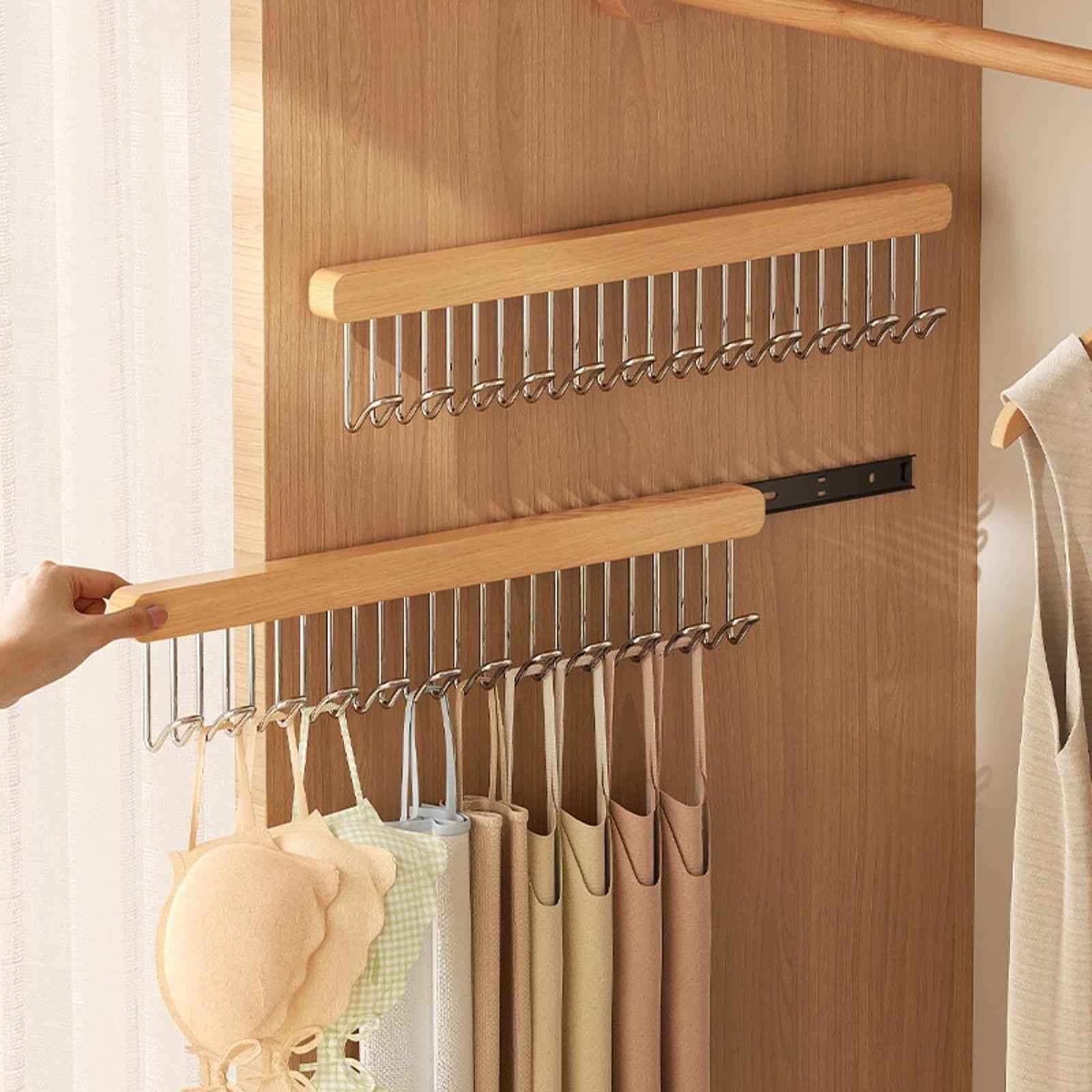 Pull Out Rack for Closet Space Saving Sliding Hooks for Cabinet Ties Bedroom Left with 12 Hooks