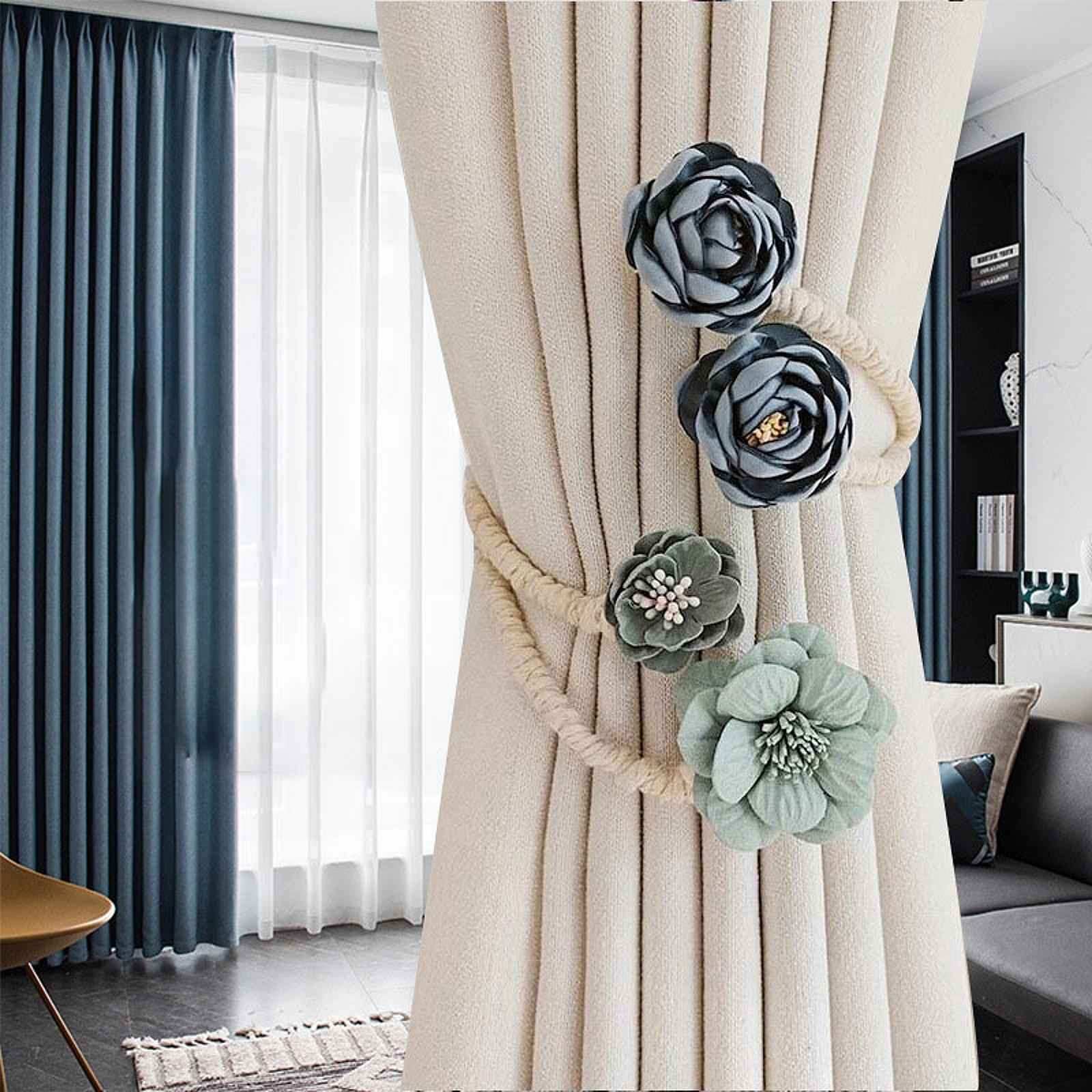 Curtain Holdback Clip Bohemian Drapery Tieback for Nursery Bedroom Farmhouse Blue