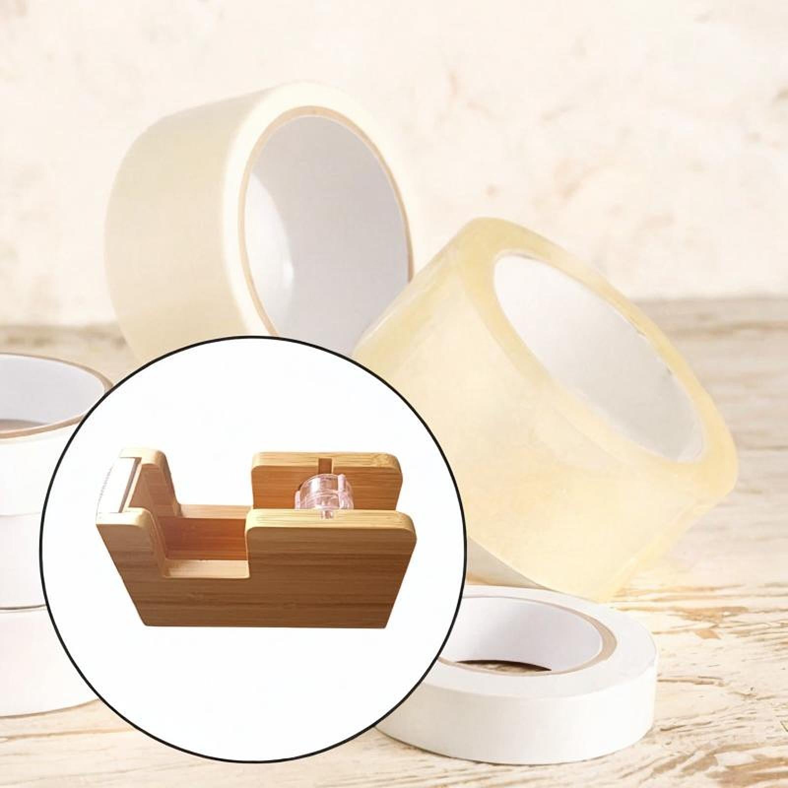 Bamboo Desktop Tape Dispenser Decorative Tape Organizer for Labeling Packing