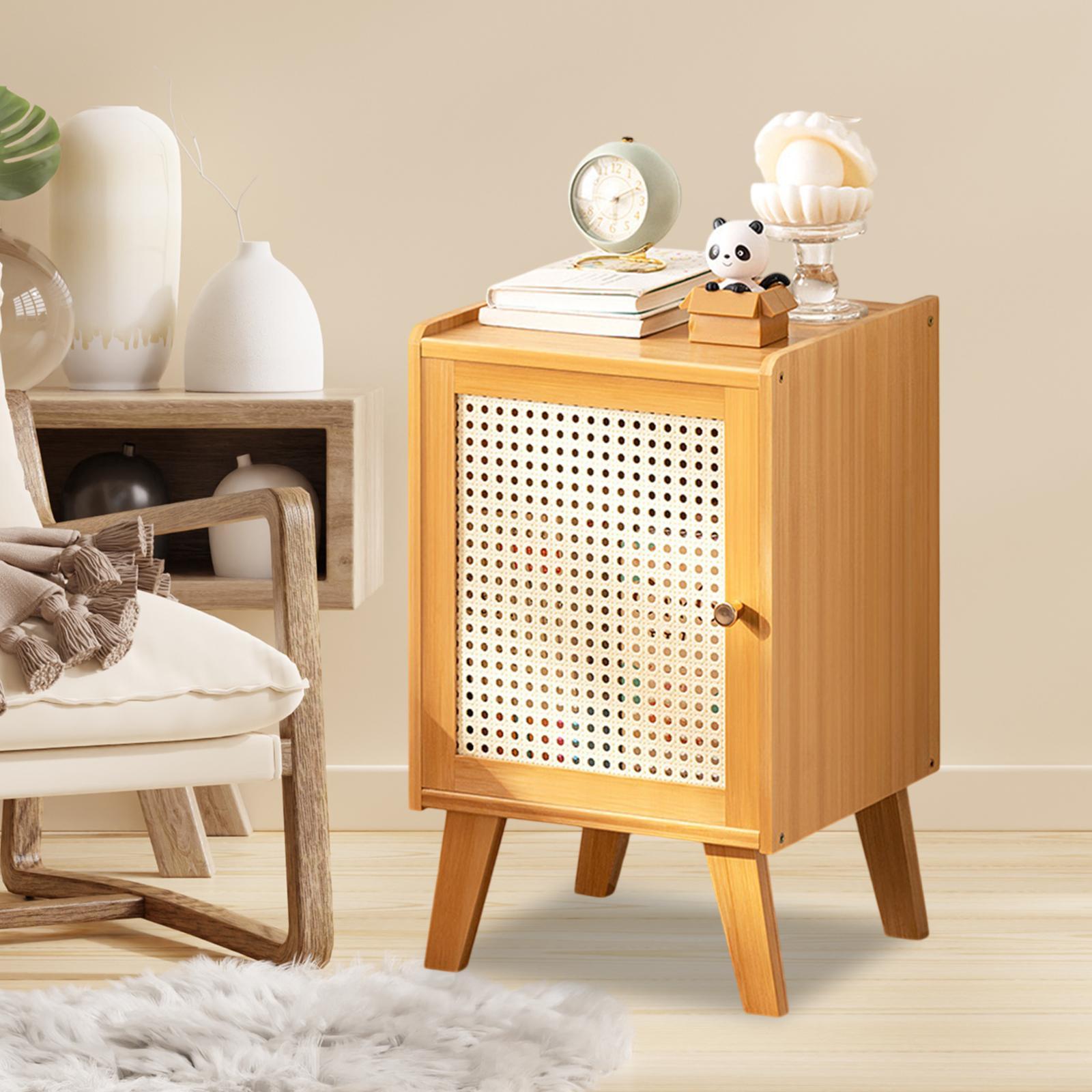Bamboo NightStand Space Saving Bedside Table for Bedroom Apartment Farmhouse Light Brown