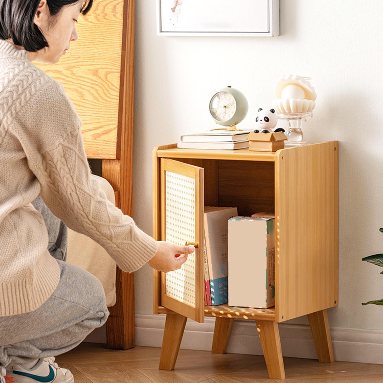 Bamboo NightStand Space Saving Bedside Table for Bedroom Apartment Farmhouse Light Brown
