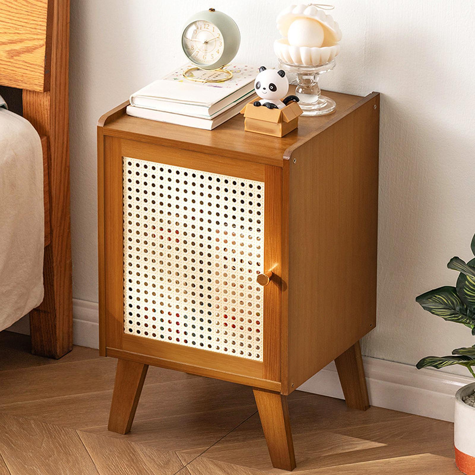 Bamboo NightStand Space Saving Bedside Table for Bedroom Apartment Farmhouse Dark Brown