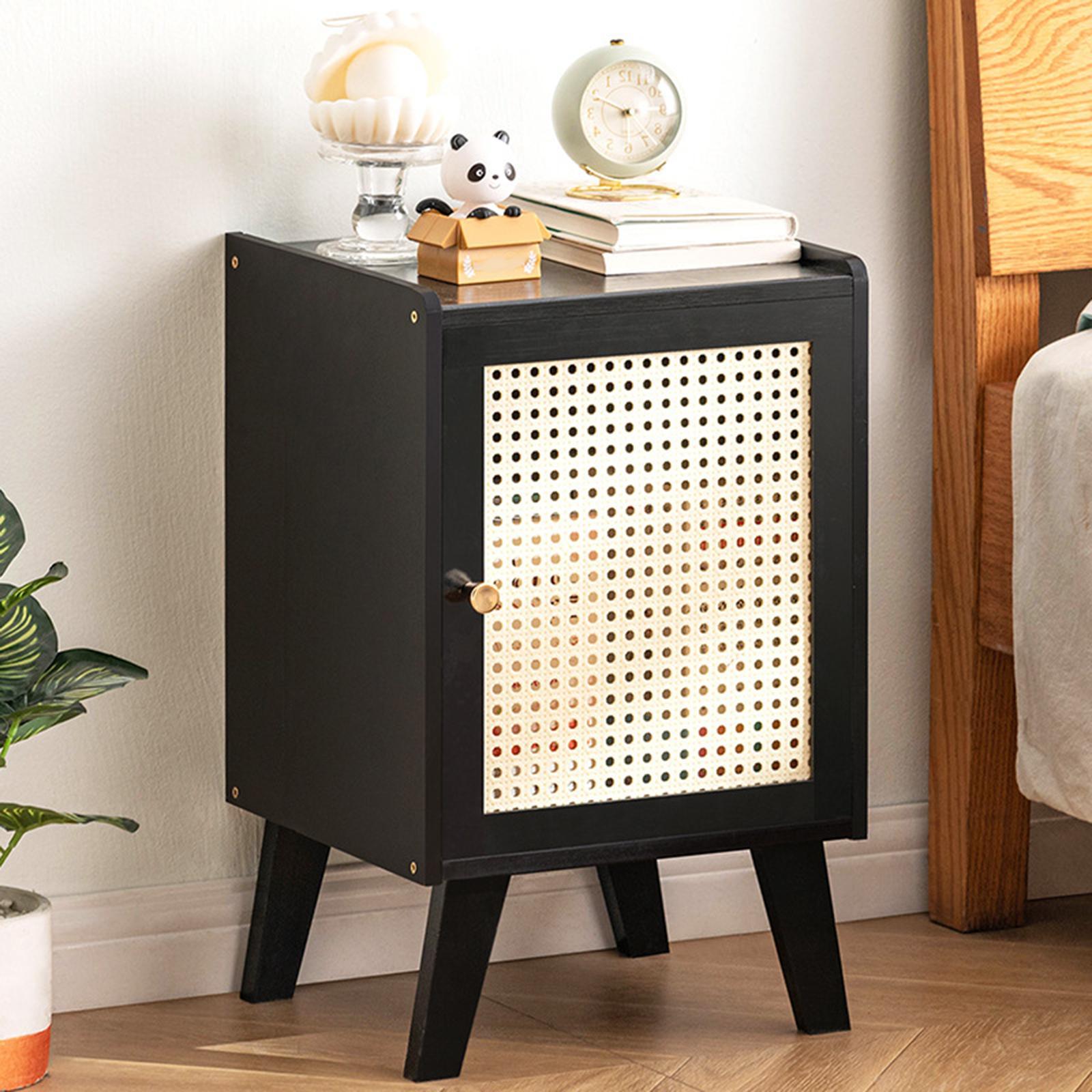 Bamboo NightStand Space Saving Bedside Table for Bedroom Apartment Farmhouse Black