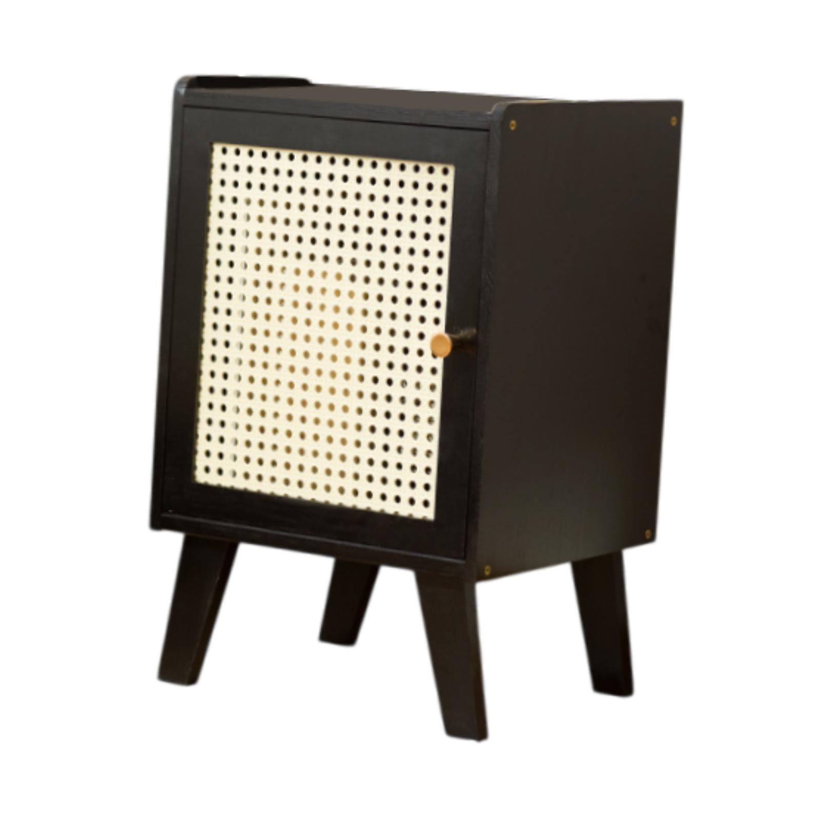 Bamboo NightStand Space Saving Bedside Table for Bedroom Apartment Farmhouse Black