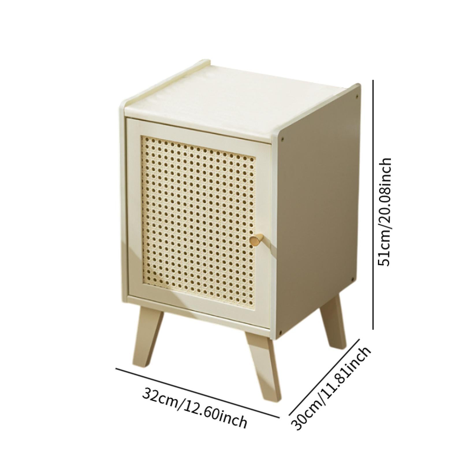 Bamboo NightStand Space Saving Bedside Table for Bedroom Apartment Farmhouse White
