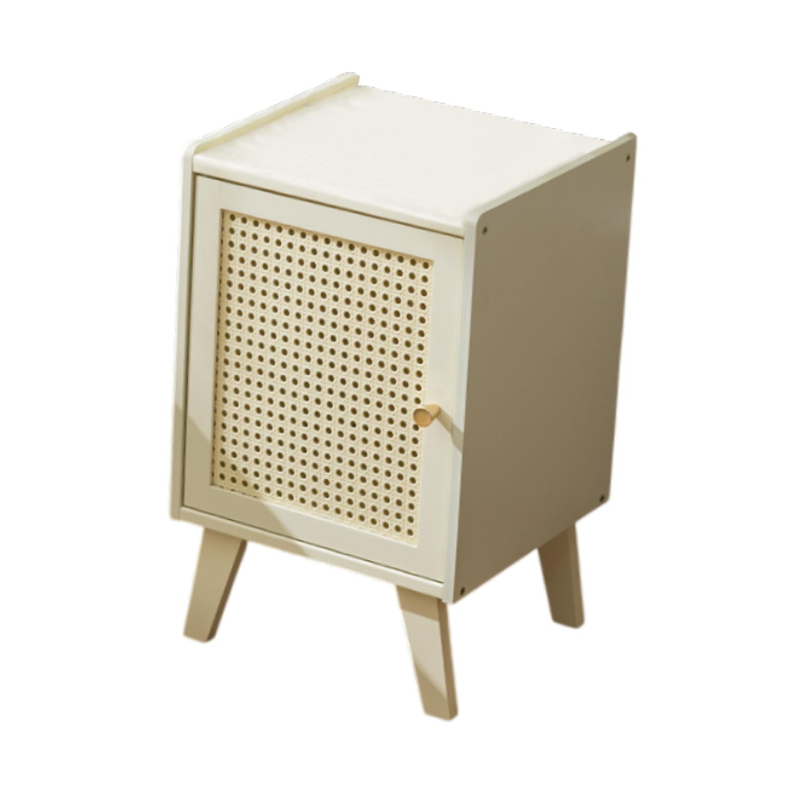 Bamboo NightStand Space Saving Bedside Table for Bedroom Apartment Farmhouse White