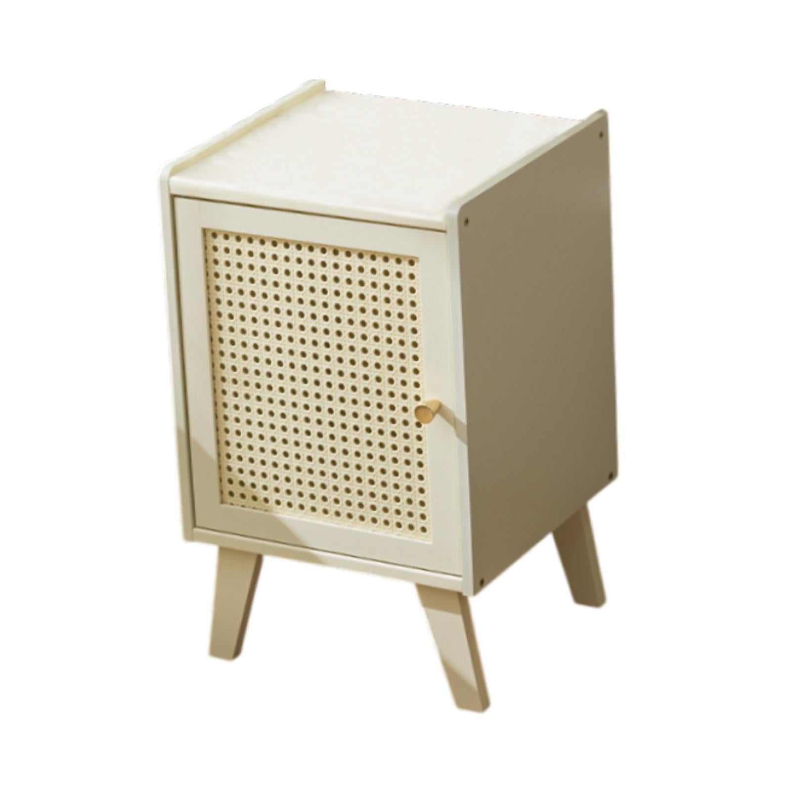 Bamboo NightStand Space Saving Bedside Table for Bedroom Apartment Farmhouse White