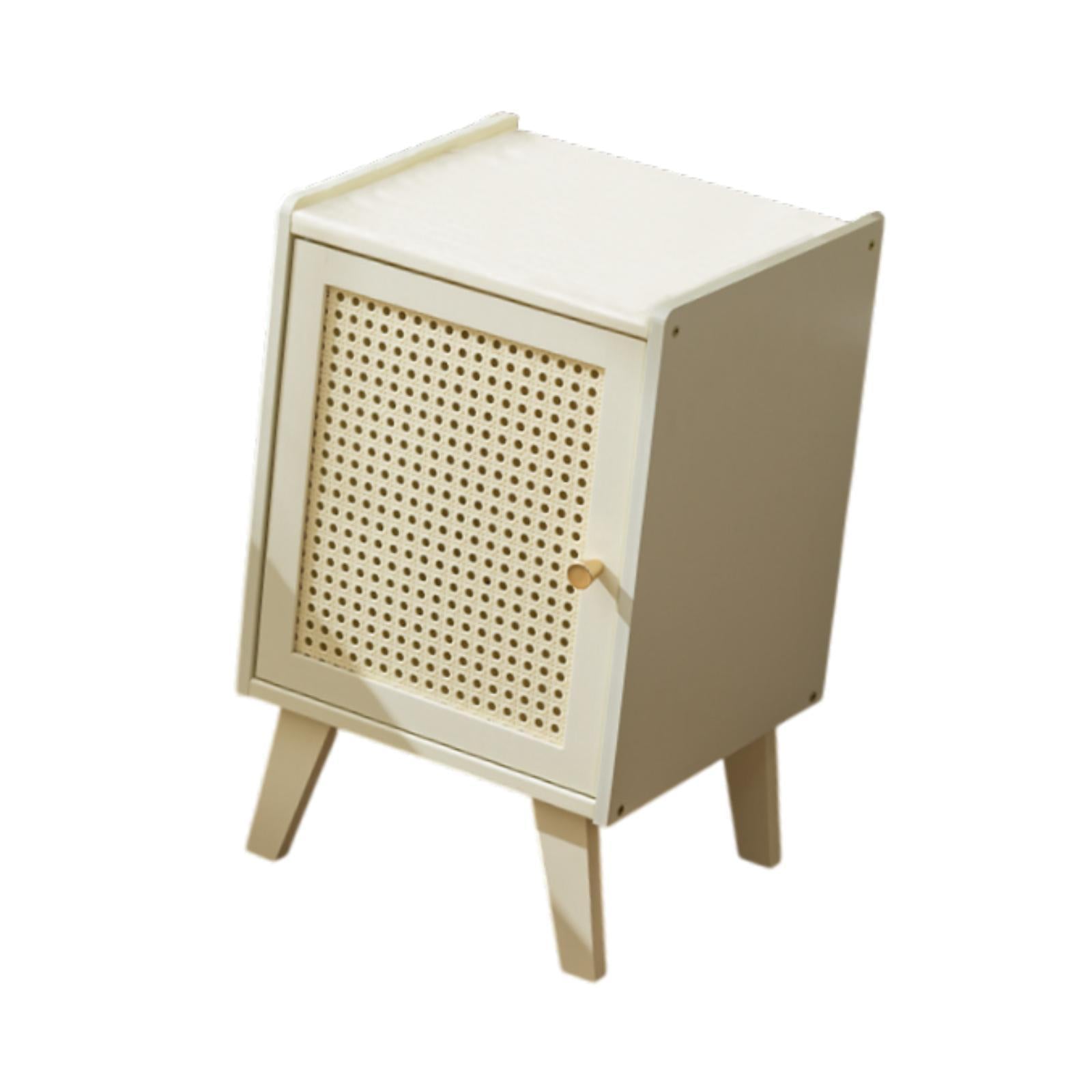 Bamboo NightStand Space Saving Bedside Table for Bedroom Apartment Farmhouse White