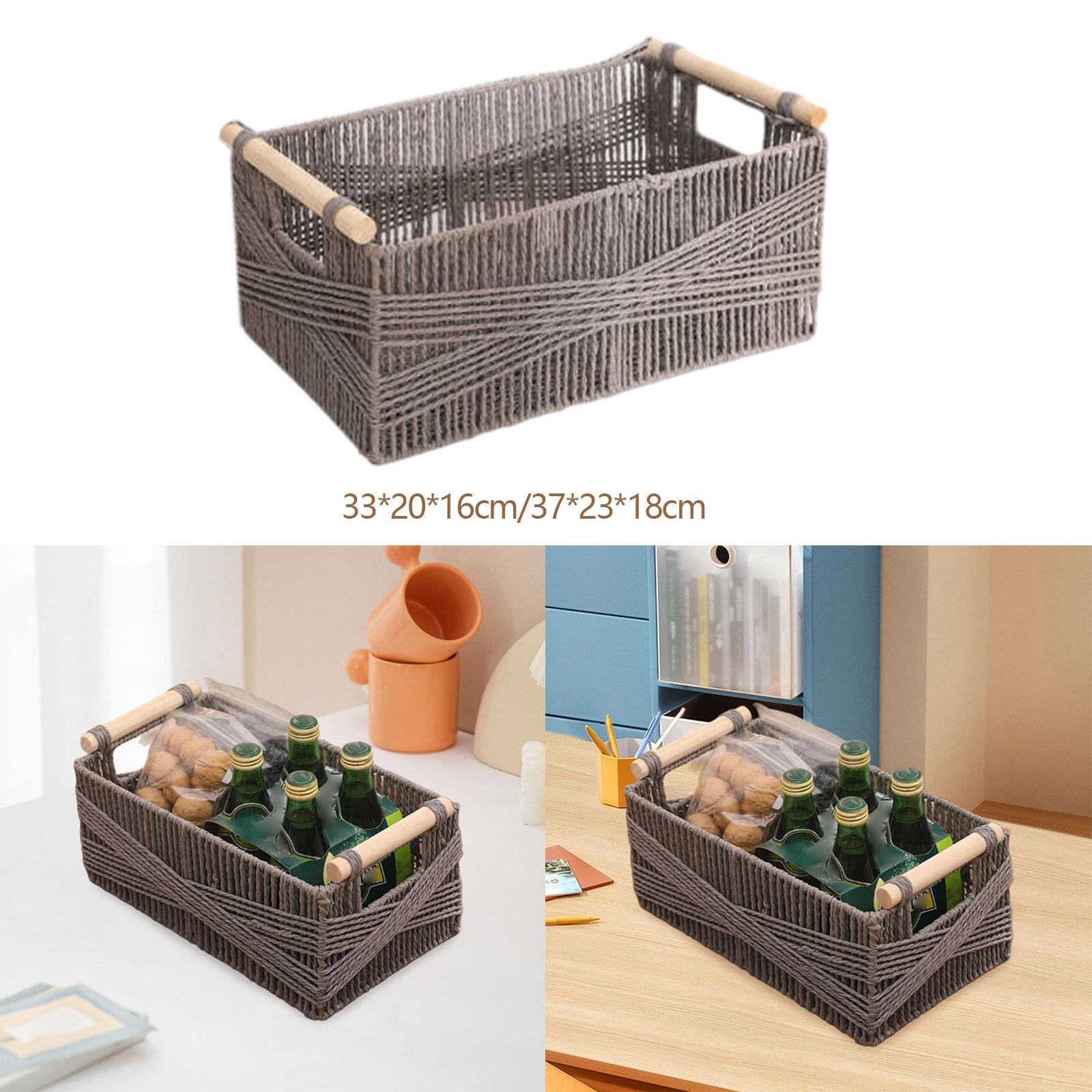Paper Rope Basket with Wooden Handle for Drinks and Food Breakfast Cosmetics S