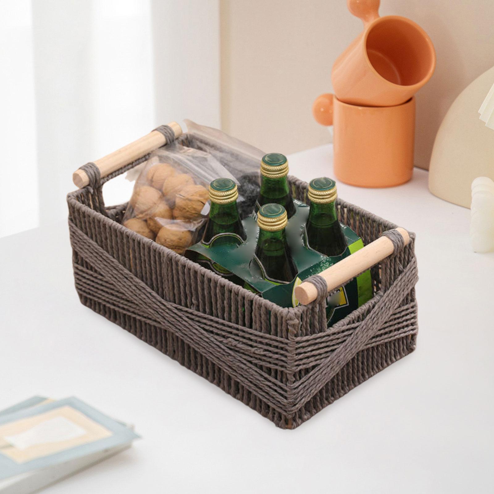 Paper Rope Basket with Wooden Handle for Drinks and Food Breakfast Cosmetics L