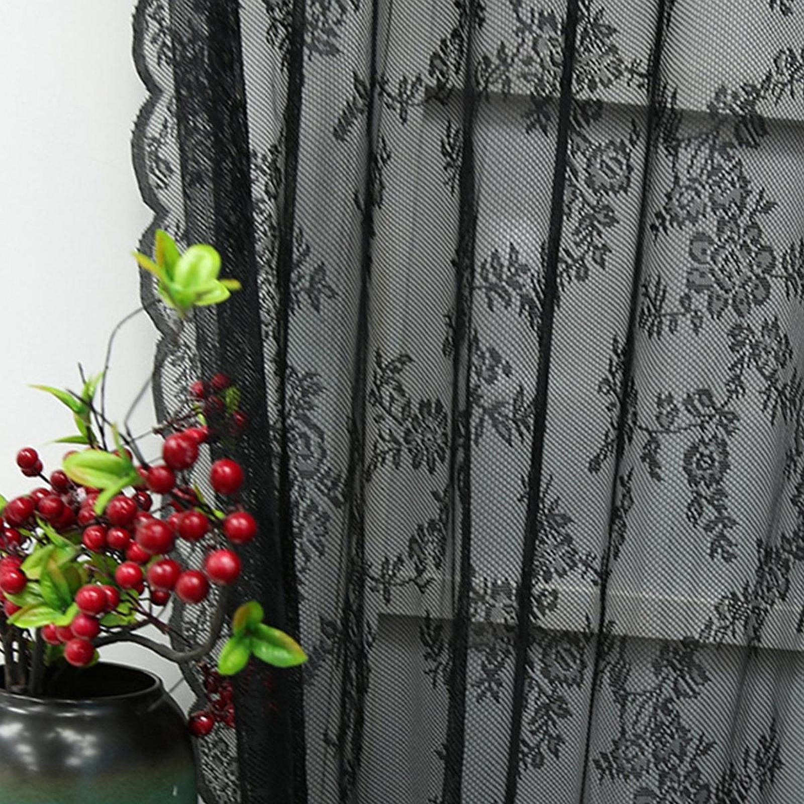Lace Curtain Romantic Breathable with Rod Pocket for Patio Office Decoration black 100x200cm