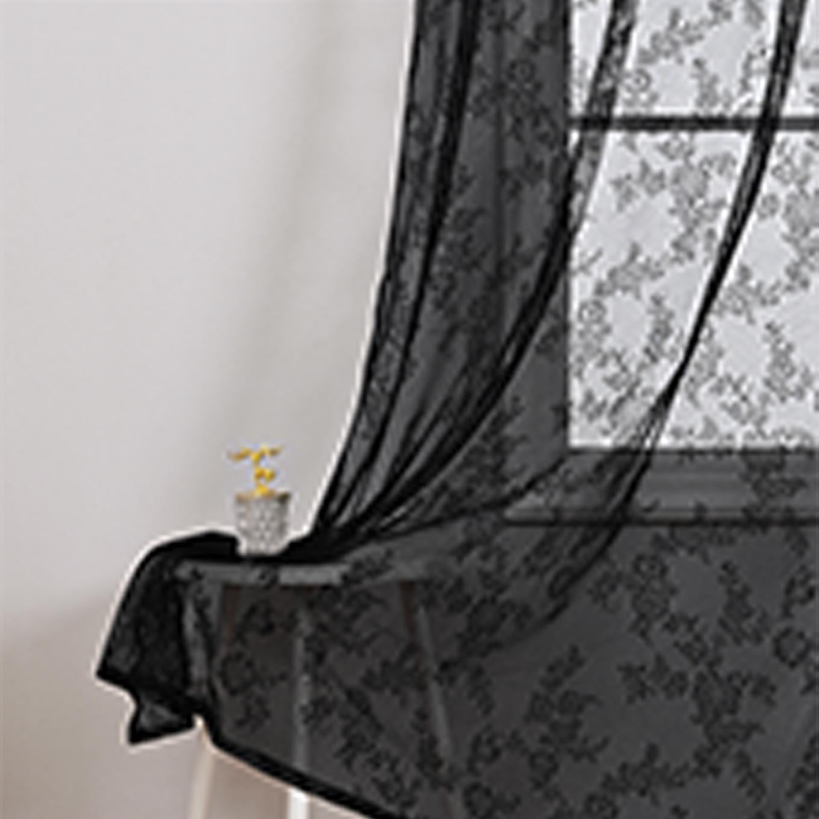 Lace Curtain Romantic Breathable with Rod Pocket for Patio Office Decoration black 150x200cm
