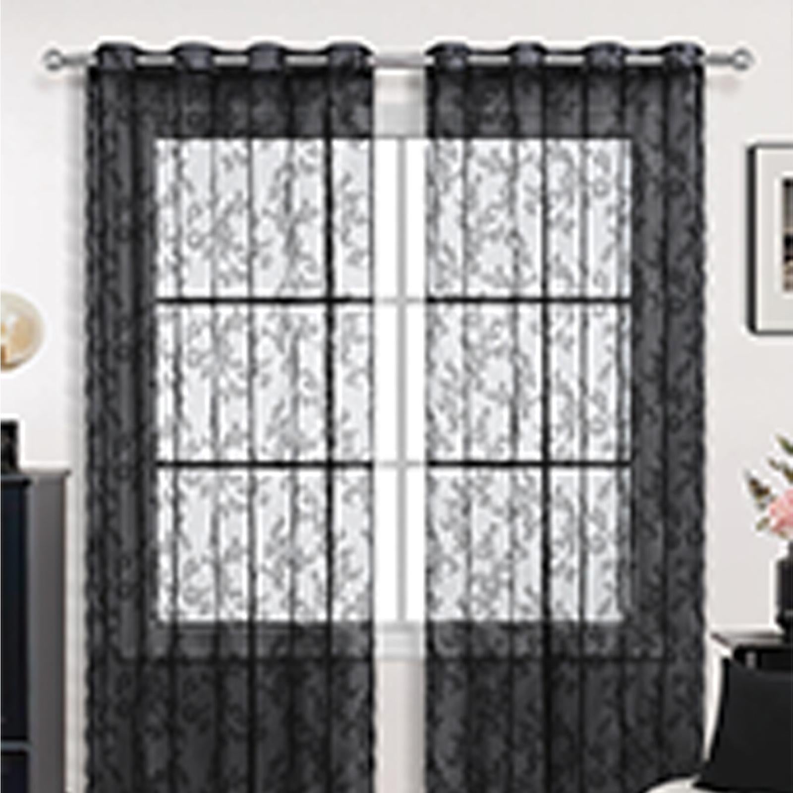 Lace Curtain Romantic Breathable with Rod Pocket for Patio Office Decoration black 150x200cm