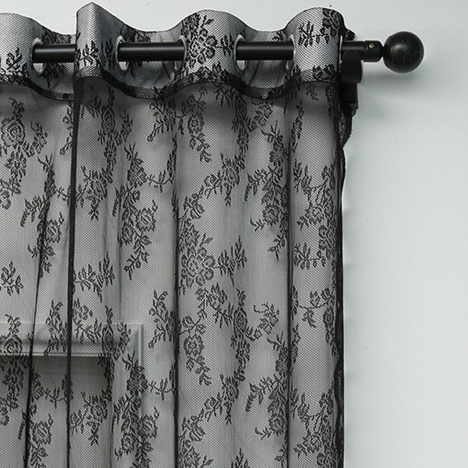 Lace Curtain Romantic Breathable with Rod Pocket for Patio Office Decoration black 150x200cm