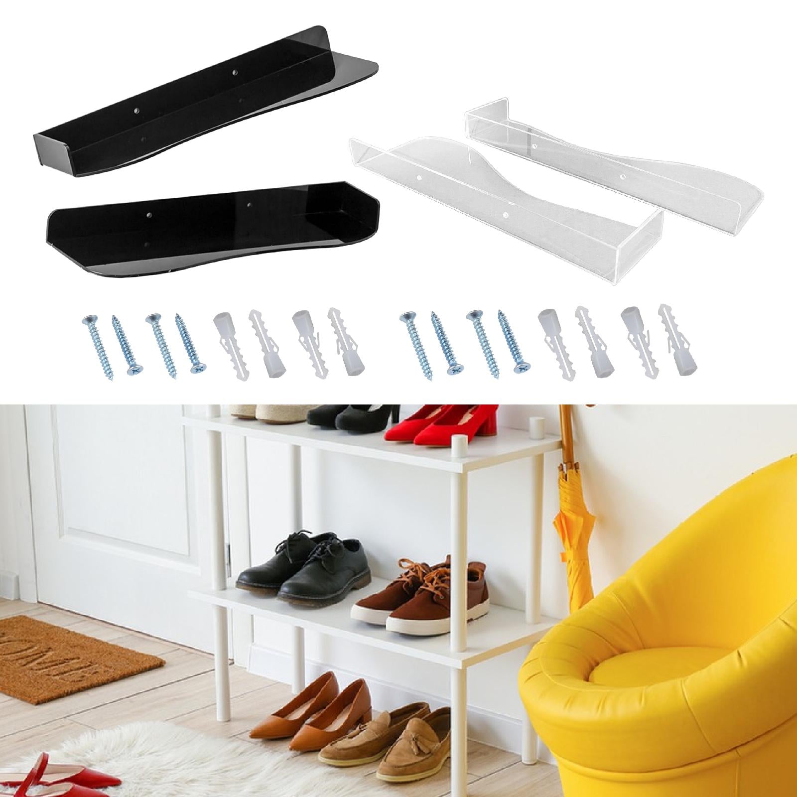 Acrylic Shoe Wall Shelf with Screws Shoe Holder for Home Hallway Living Room Black