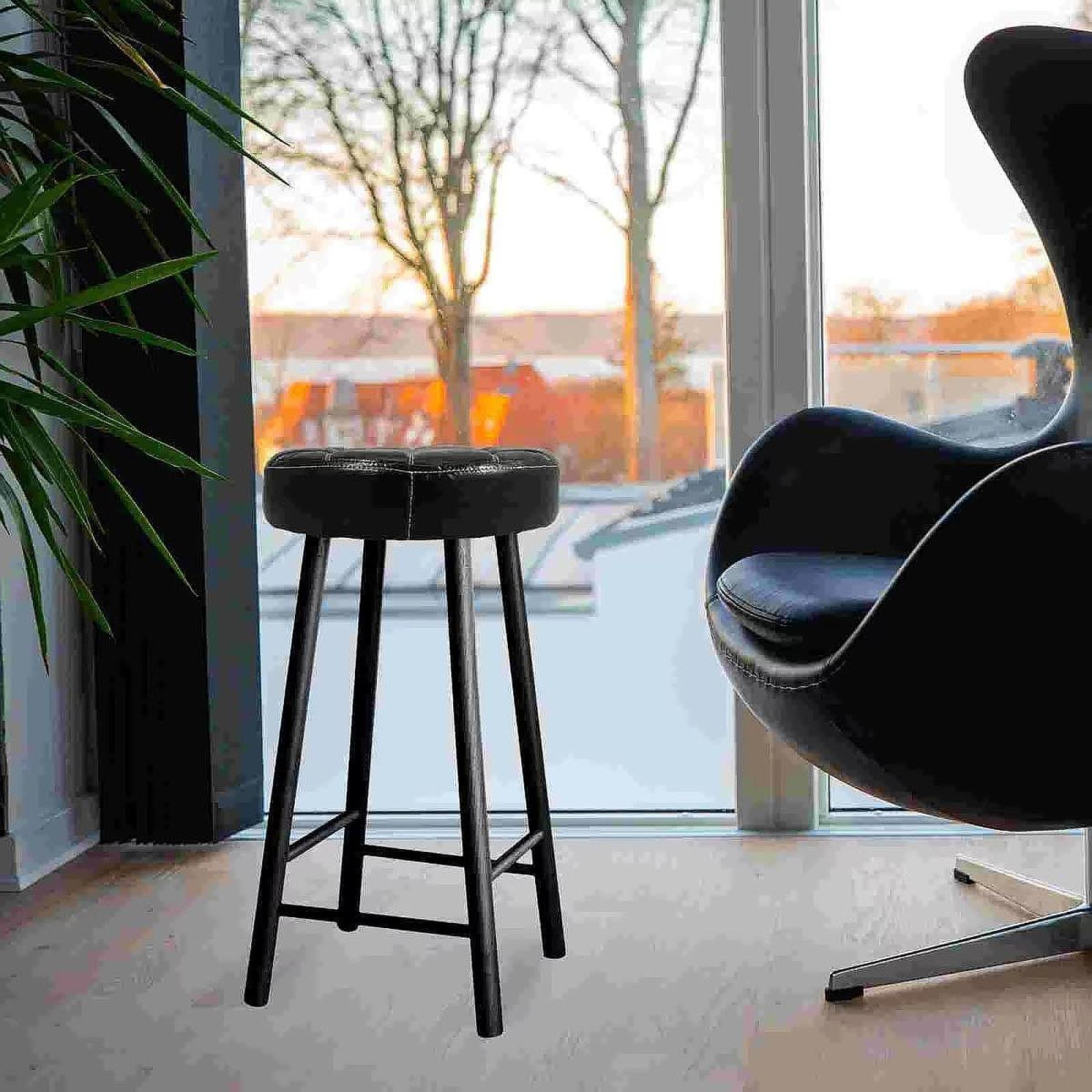 Round Bar Stool Seat Cushion Seat Top Easy Installation Heavy Duty for Salon black