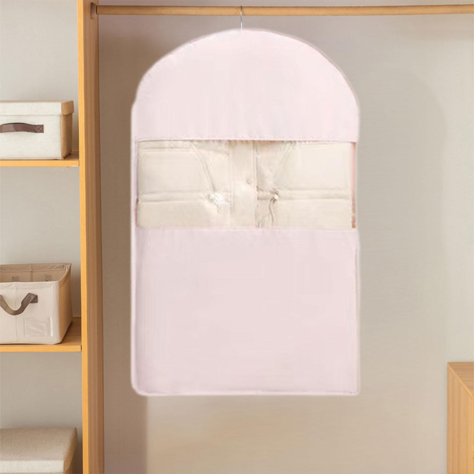 Garment Bag Clear Window Zipper Design Dress Bag for Travel Coats S Light Pink